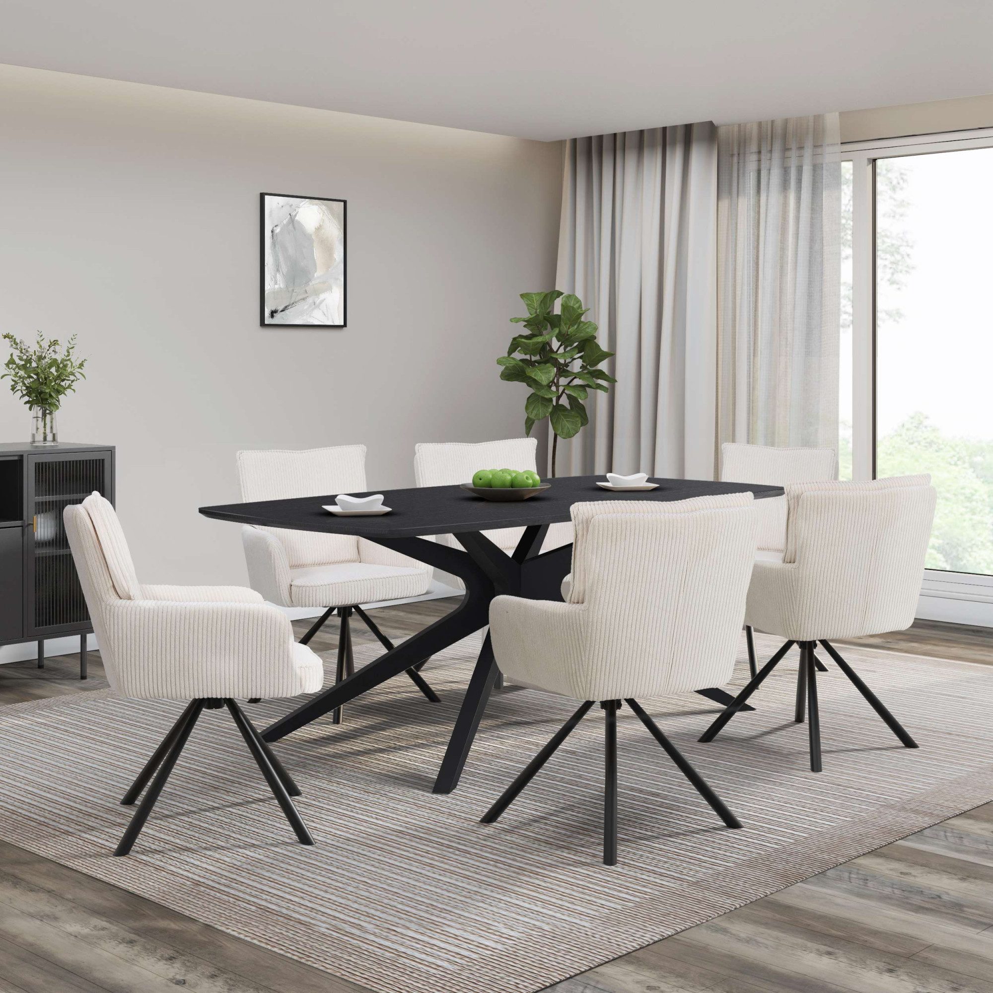 OTTO home Esstisch Dakona, Tischplatte mit Holzstruktur, schwarze Metallbei günstig online kaufen