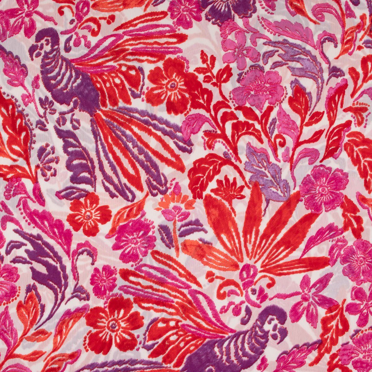 Stoff Chiffon Blumen Papagei pink rot lila 1,49m Breite
