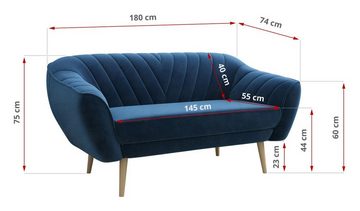 MKS MÖBEL Sofa VIKI-3 Sitzer, Holzbeine, Skandinavischer Stil, freistehend