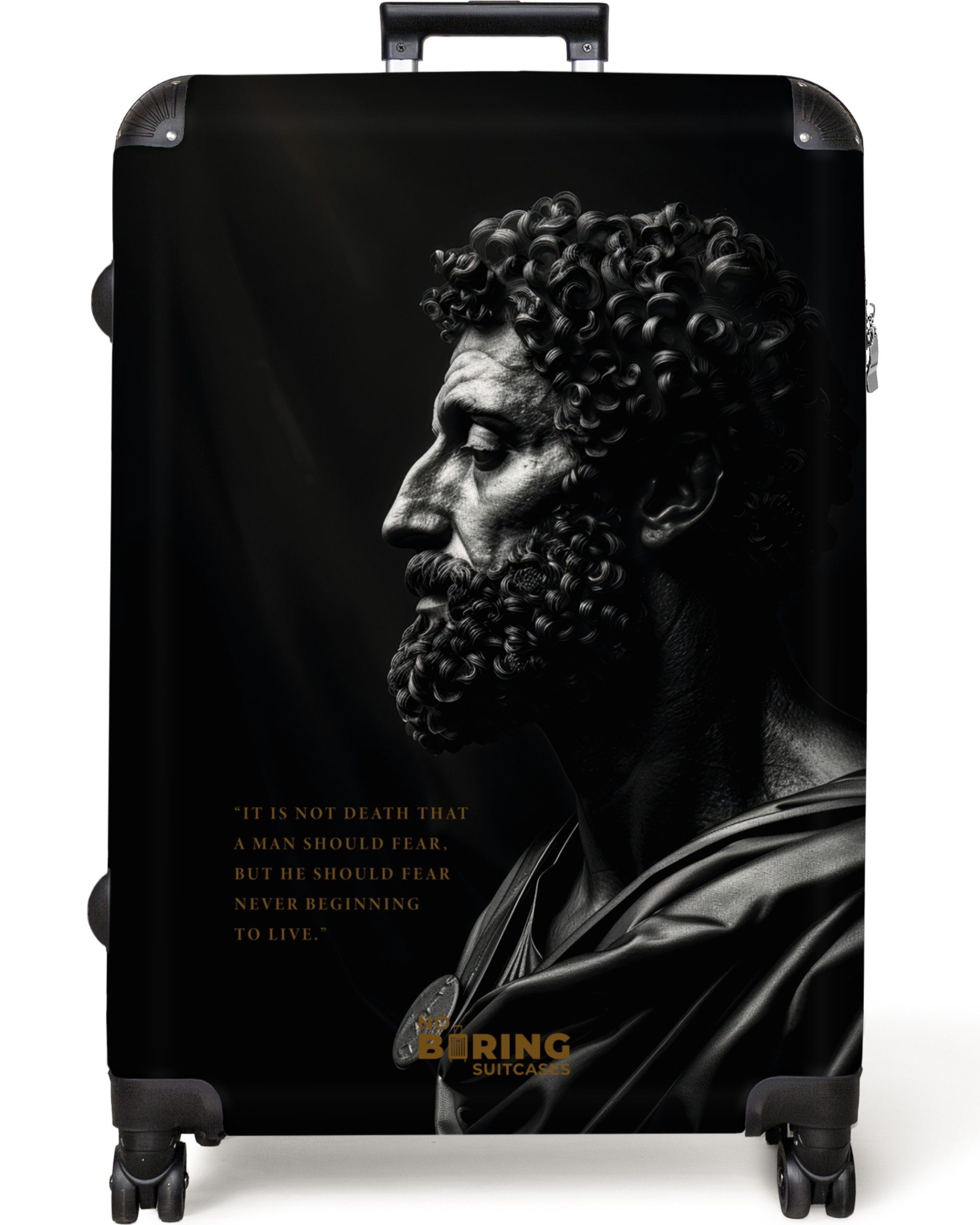 NoBoringSuitcases.com© Hartschalen-Trolley Schwarz mit Marcus Aurelius günstig online kaufen