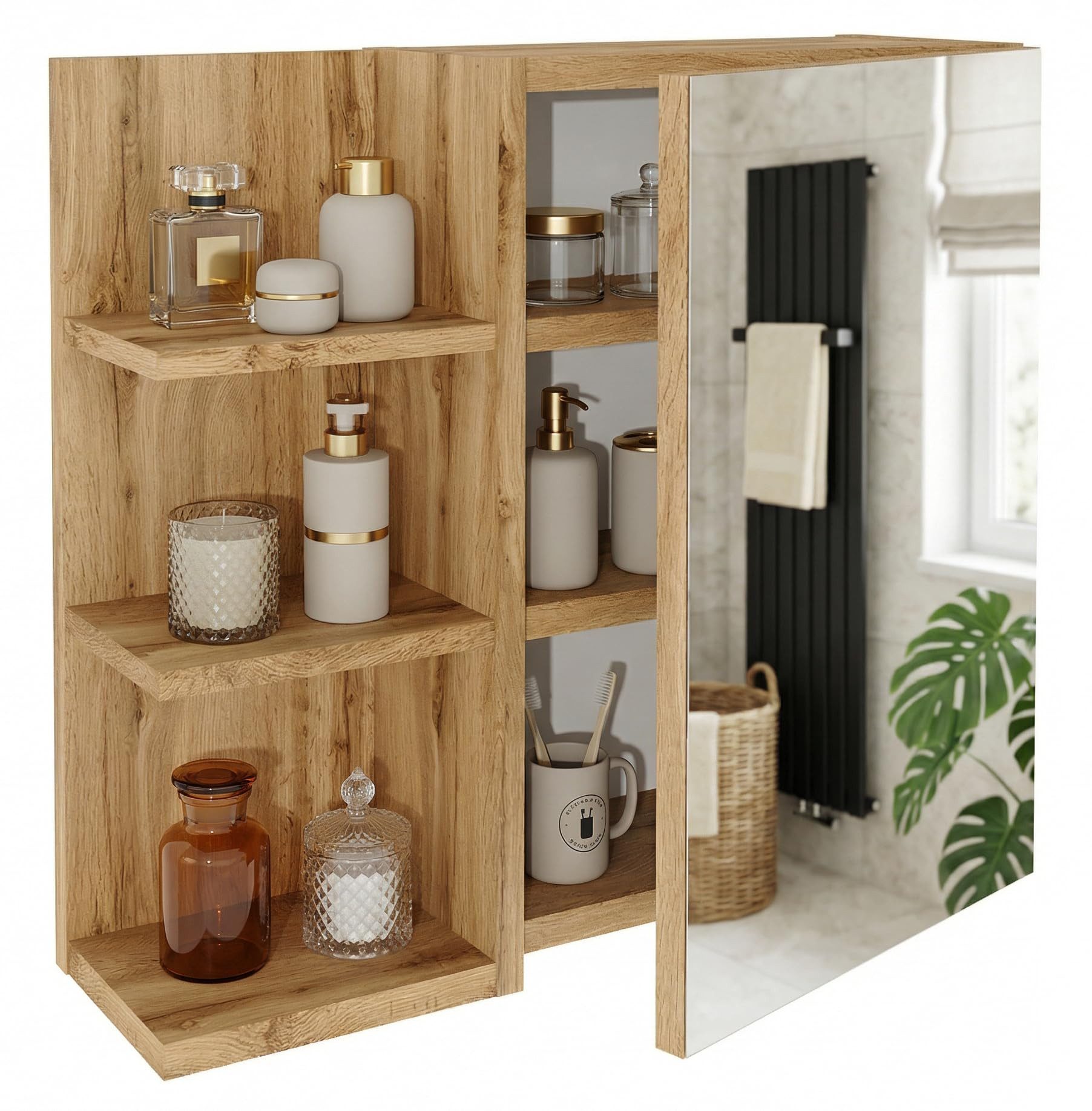TREND WERK Spiegelschrank Badezimmer mit Ablage & Stauraum (59×16×50 cm Hängender Badezimmerschrank zur Wandmontage mit Regal) – modern & pflegeleicht – Bild 2 von 5