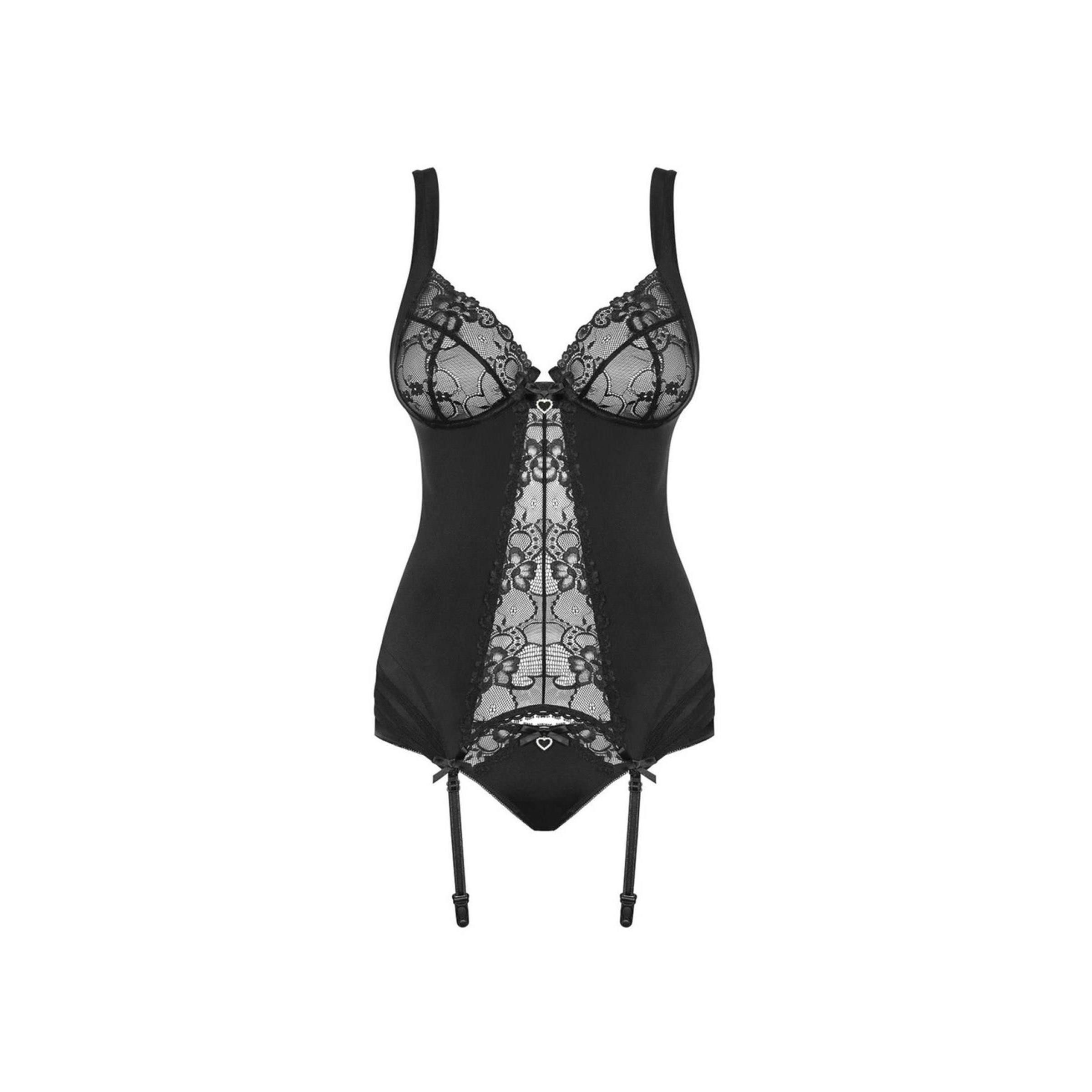 Obsessive Corsage OB Heartina corset & thong black - (L/XL,S/M)