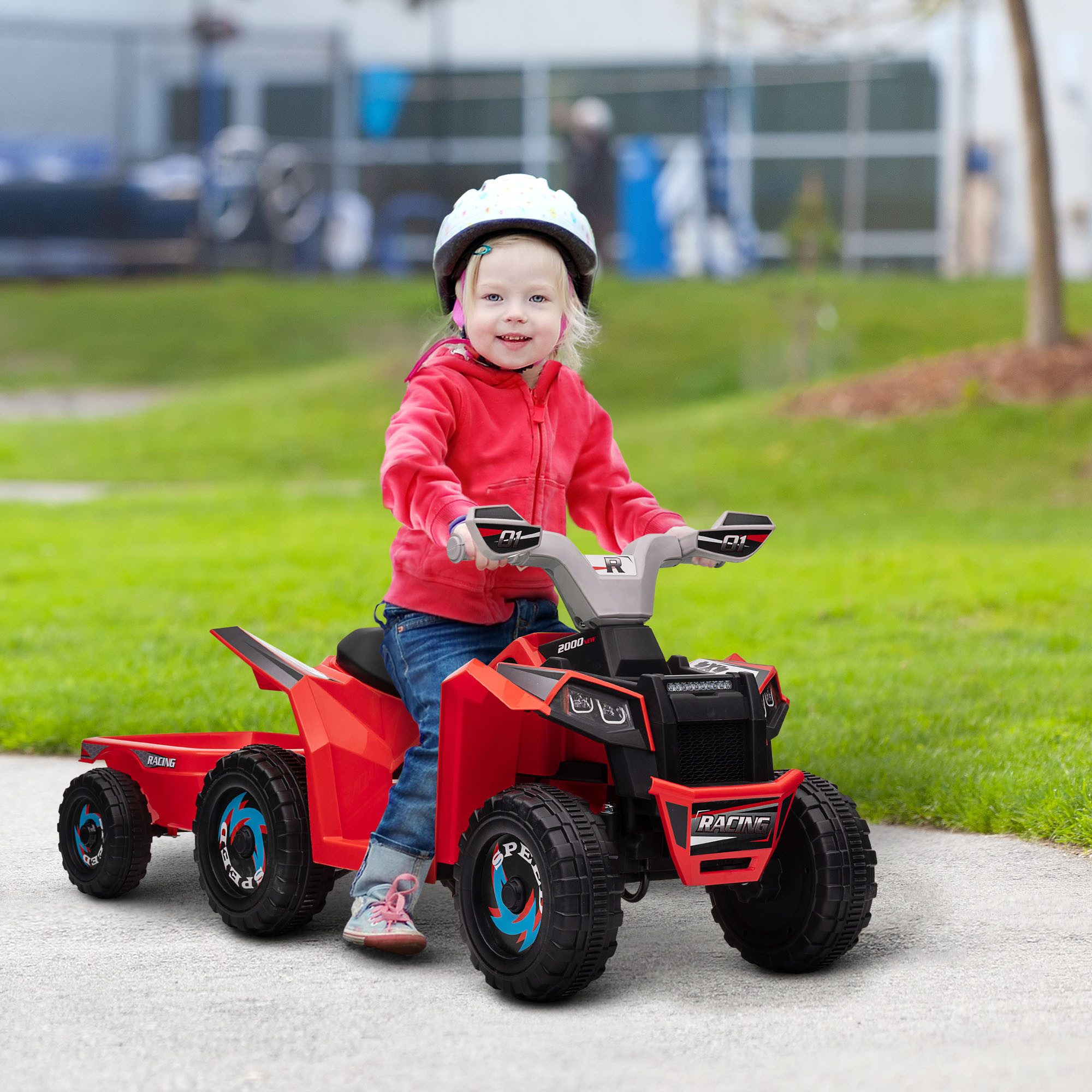 HOMCOM Elektro-Kinderquad 6V Kinderquad, Kinderfahrzeug, Elektroauto mit Anhänger, Belastbarkeit 25 kg, (1-tlg), für Kinder, Rot