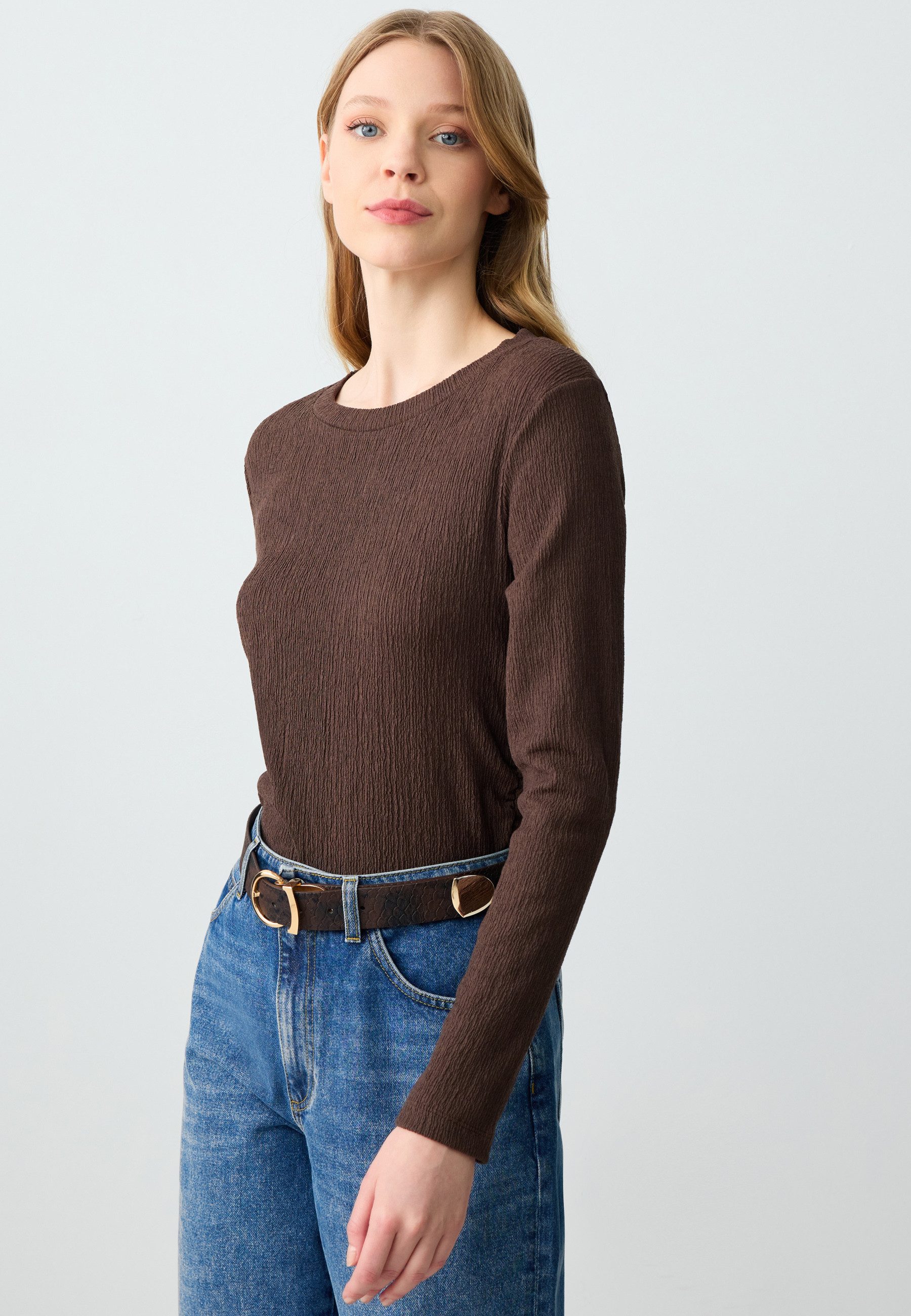Strickpullover Rundhalsausschnitt Langarm Gerade Geschnittene Strickbluse
