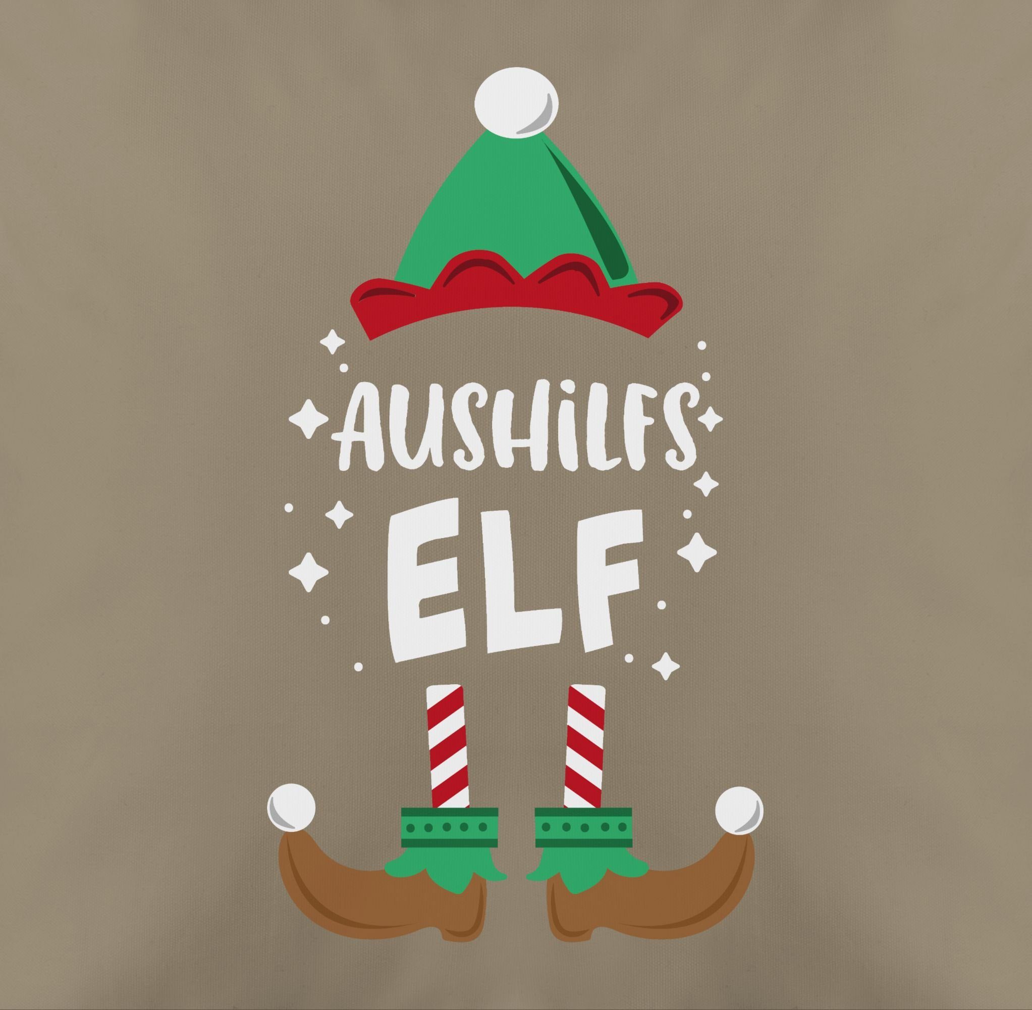 Shirtracer Dekokissen Christmas Aushilfs-Elf, Weihnachtskissen 3 Weihnachten Beige
