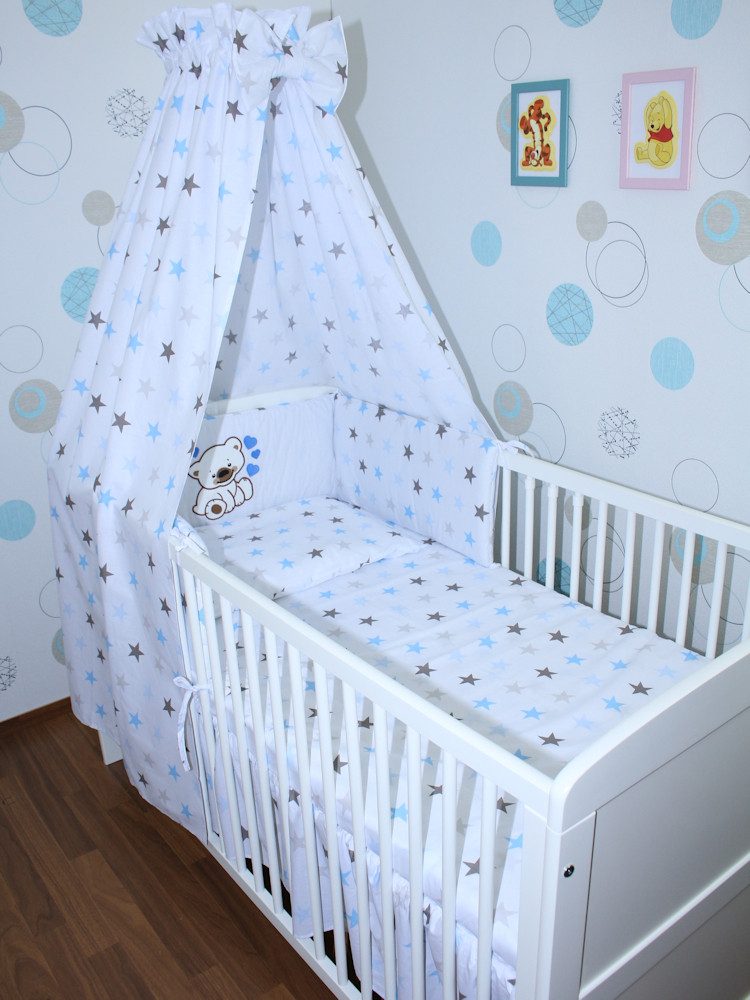 Primawela Babybettwäsche Baby Bettset -5-6 teiliges Set mit Vollstoff Himmel Nestchen- HERZEN, 5 teilig