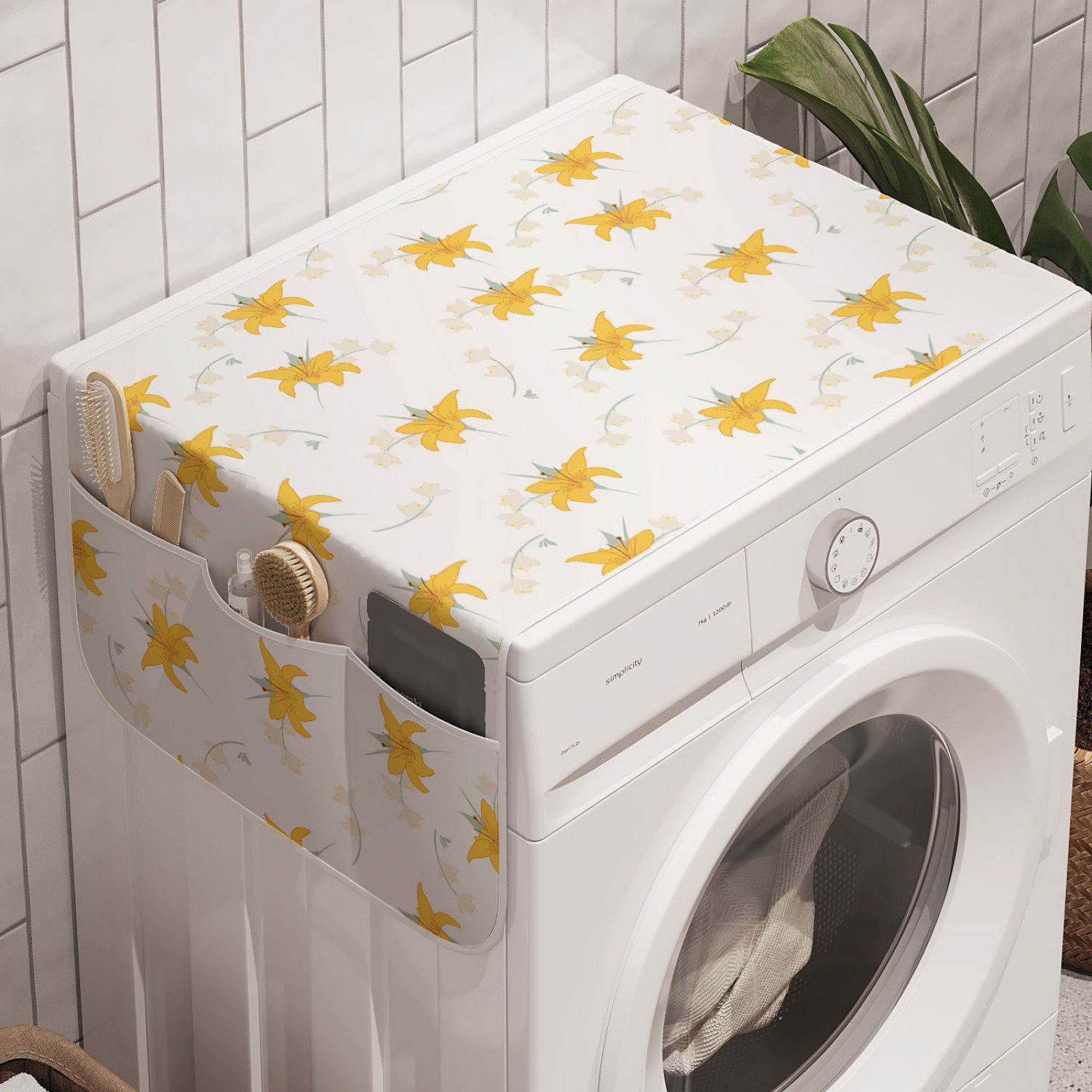 Abakuhaus Badorganizer Anti-Rutsch-Stoffabdeckung für Waschmaschine und Trockner, Blumen Hibiscus in Erdtönen Kunst