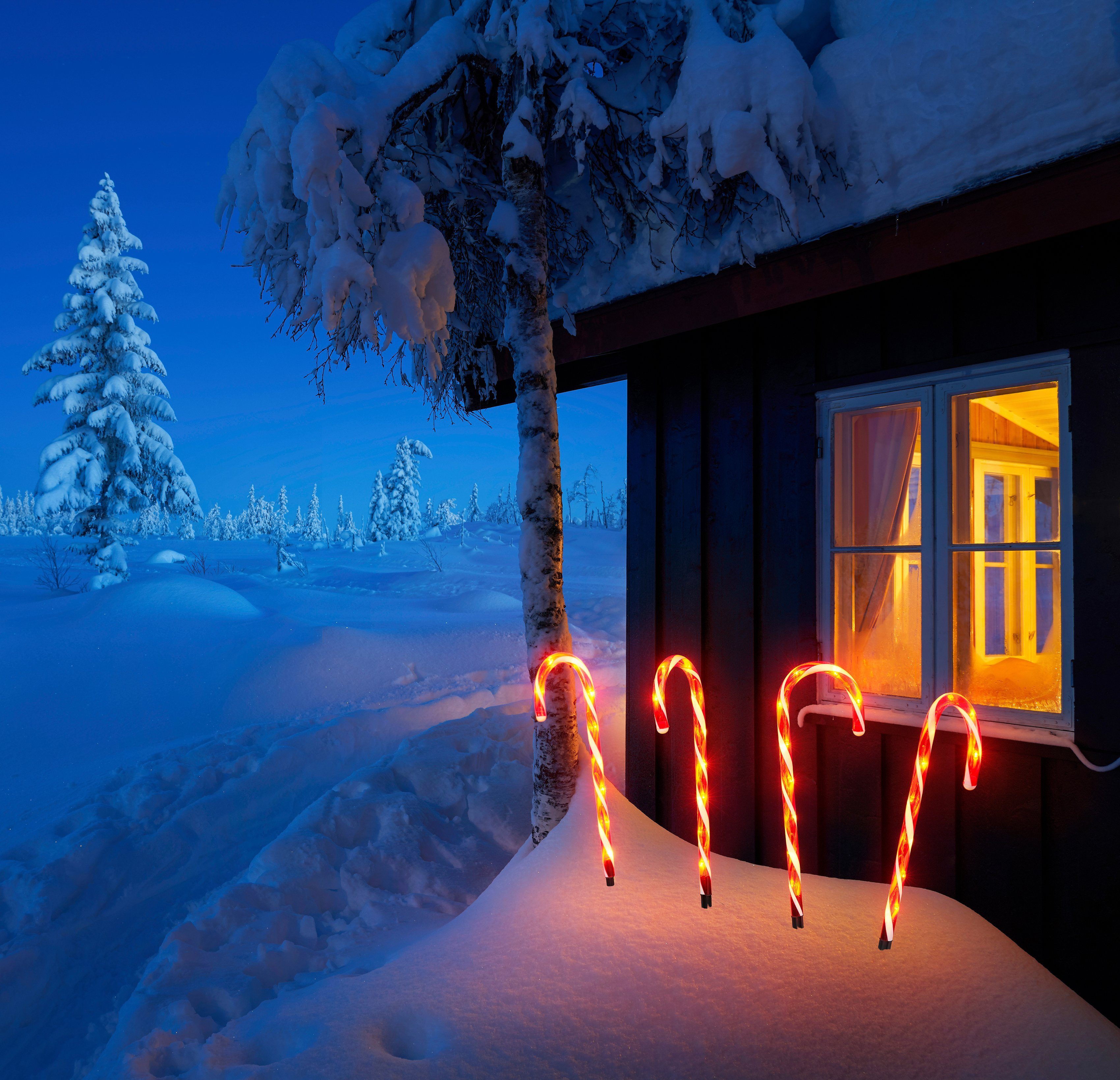 IC Winterworld LED Gartenleuchte Weihnachtsdeko rot, Gartenstecker, Zuckerstangen-Design, mit Timerfunktion – Bild 3 von 5