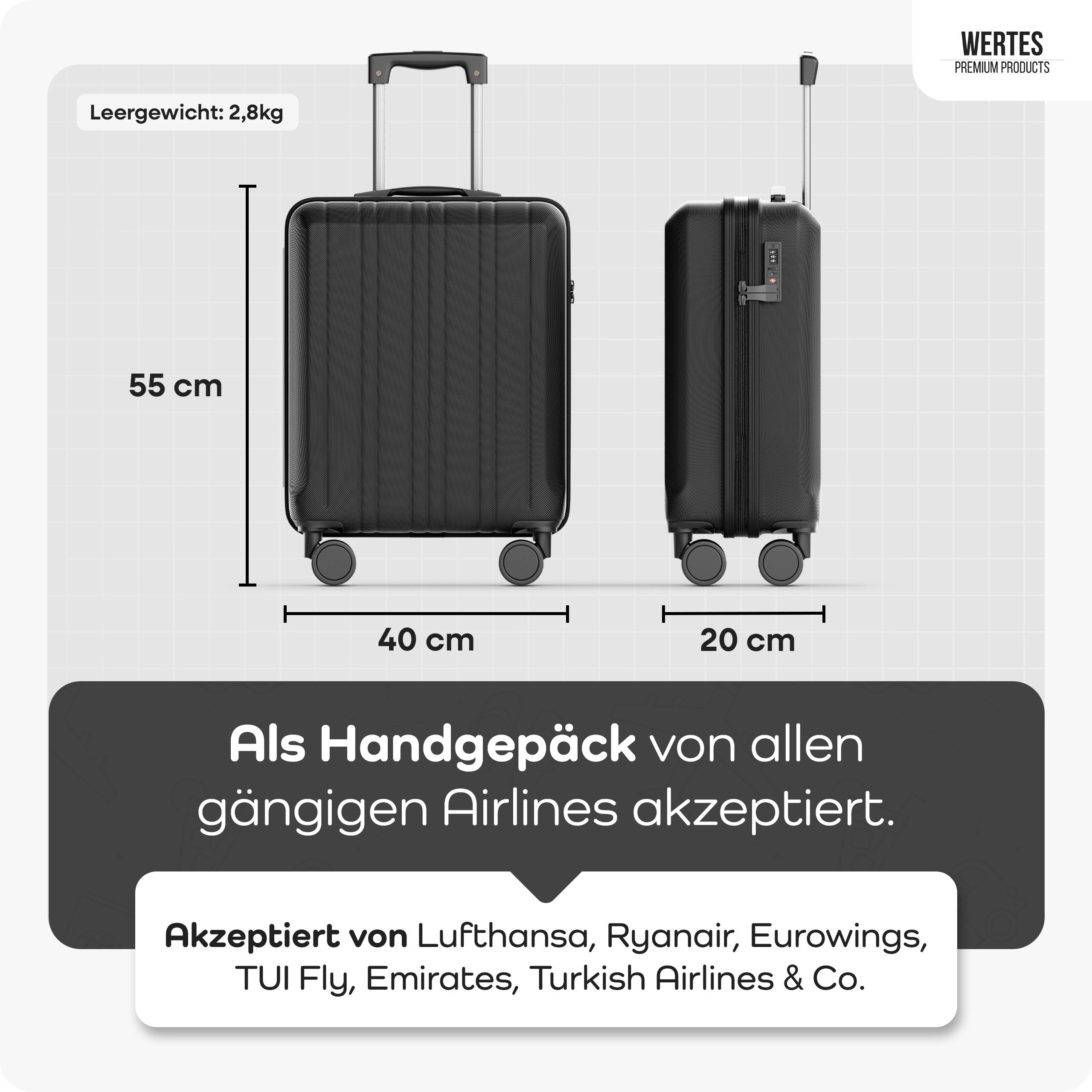 Wertes Koffer Handgepäck Koffer 55x40x20cm - 36L - TSA Schloss, 4 Rollen