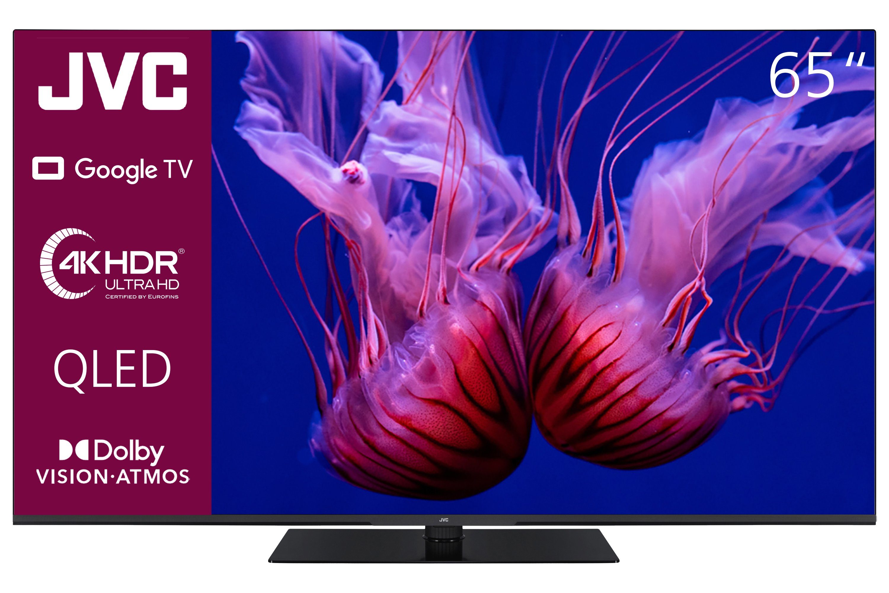 JVC LT-65VGQ8255 QLED-Fernseher (164 cm/65 Zoll, 4K Ultra HD, Google TV, Smart TV, HDR Dolby Vision, Triple-Tuner, Bluetooth, Dolby Atmos, MEMC)