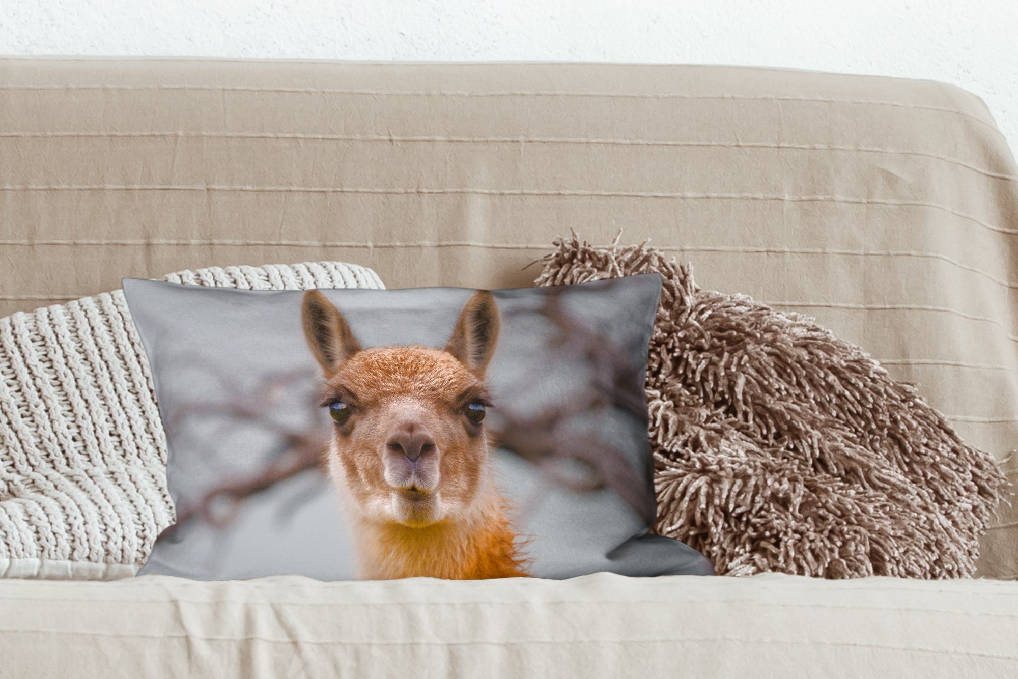 Schlafzimmer Boom, Dekoration, - - Dekokissen Dekokissen MuchoWow Füllung, Zierkissen, Wohzimmer mit Selfie Lama