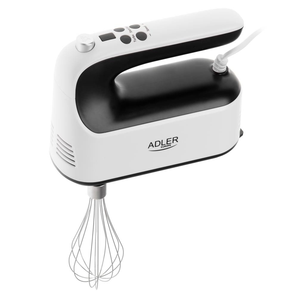 Adler Handmixer AD 4229, 9 Geschwindigkeiten, Turbo Funktion, Knethaken, weiß, schwarz