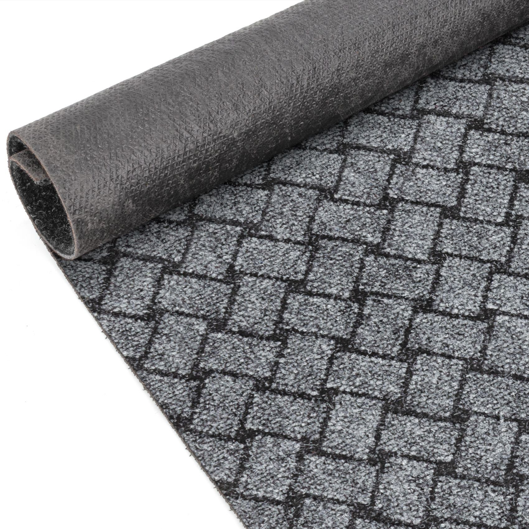Flurläufer Vorleger Läufer Textil Fußmatte Melbourne Textil Höhe: Läufer ANRO, 6 mm, Pflasterstein, Rechteckig, Grau