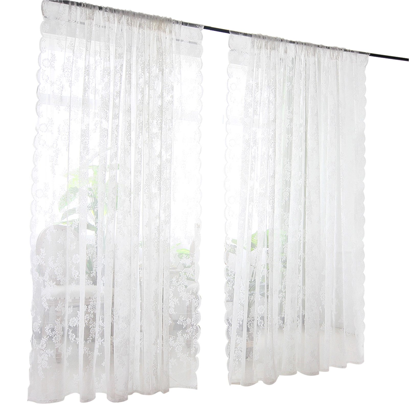 BTTO V&G Vorhang Weiße Spitze Vorhang Blumen Stickerei Voile Vorhang,Stange günstig online kaufen