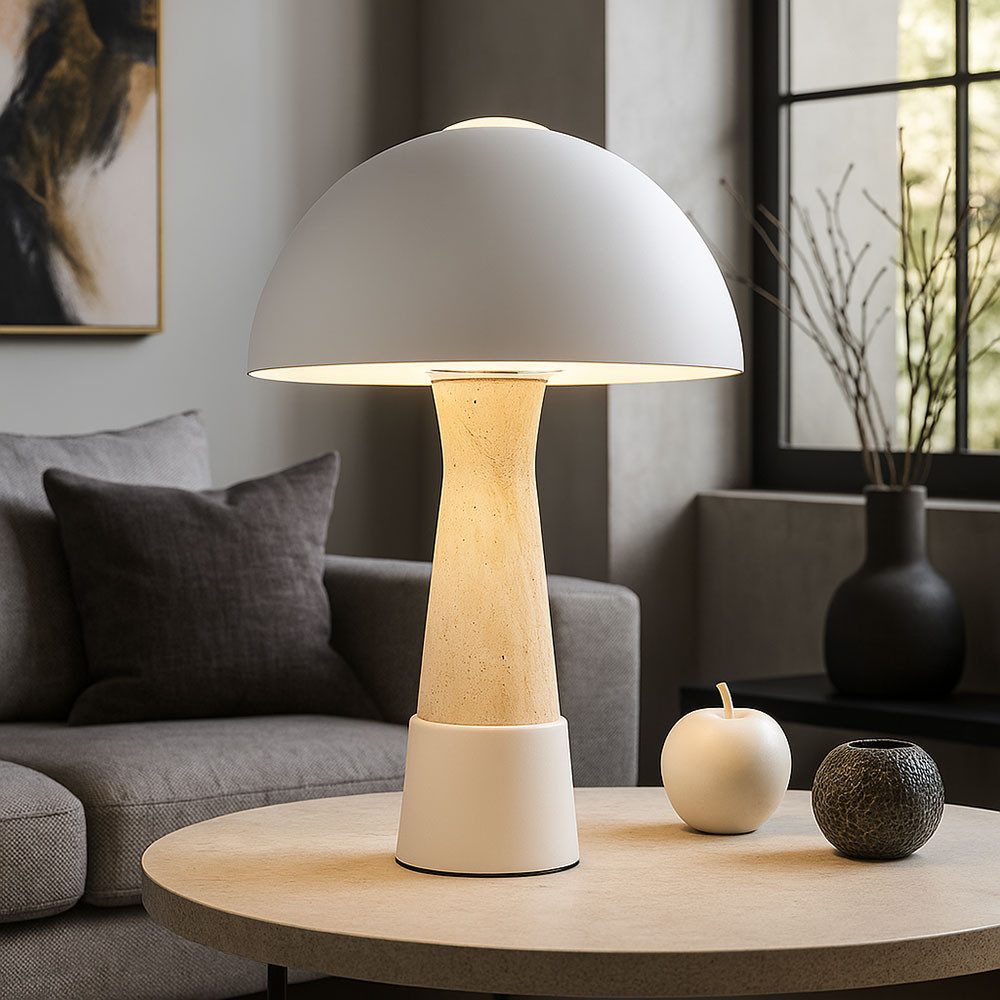 GLOBO LIGHTING Tischleuchte, Leuchtmittel nicht inklusive, Tischleuchte Leselampe Pilz Design Nachttischlampe sandfarben H 36,5cm