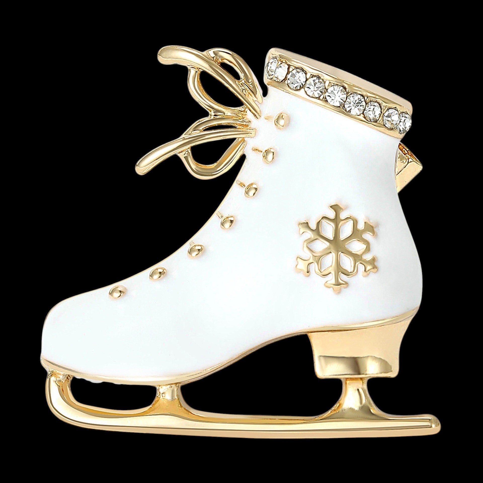 Dark-Desires Brosche Vintage Schlittschuhbrosche Weiß-Gold mit Schneeflocke, Damen Brosche vintage Accesssoire retro Anstecknadel