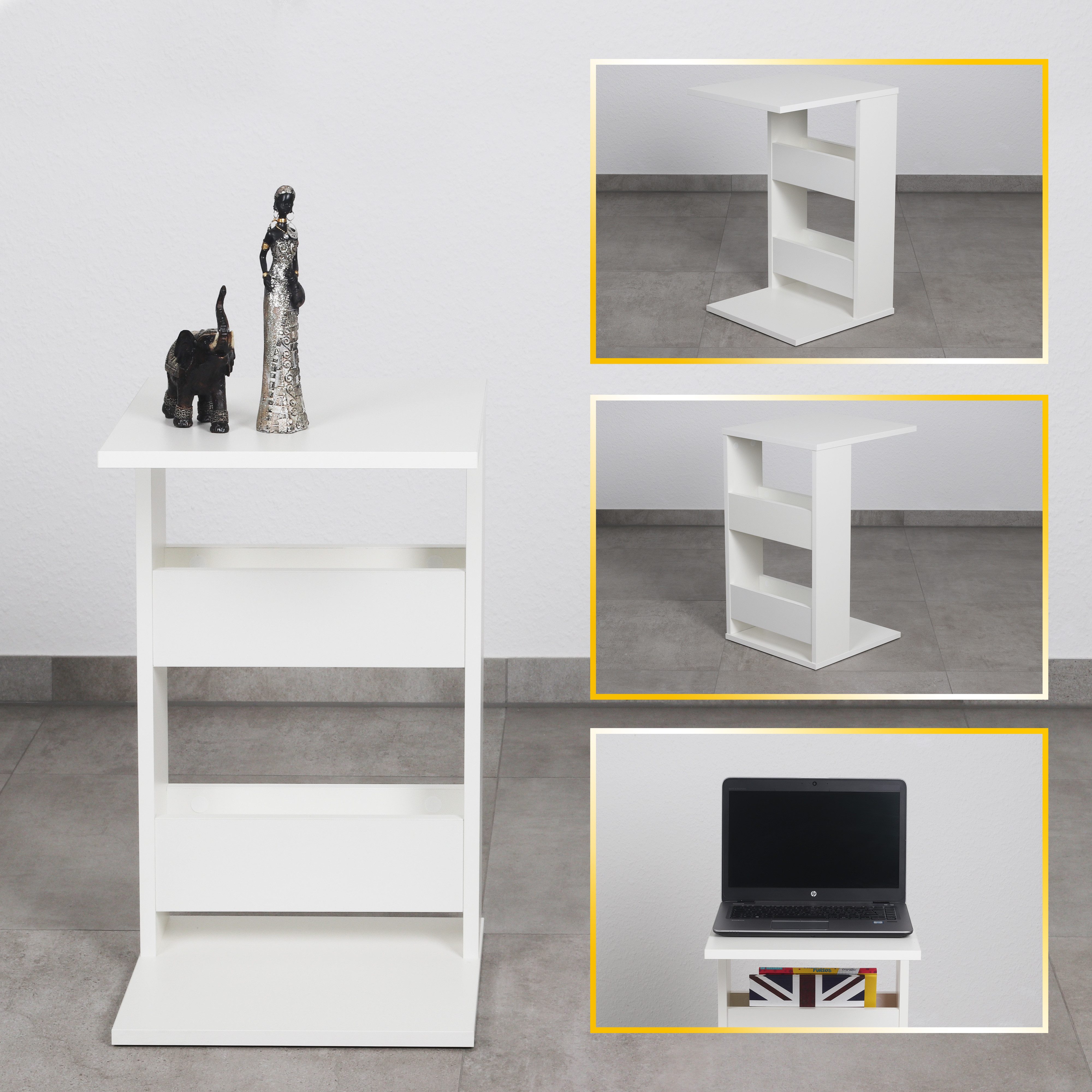 RICOO Beistelltisch WM042-WM (1-St), Sofatisch mit Stauraum Ablage Wohnzimmer Tisch Nachttisch Kaffeetisch