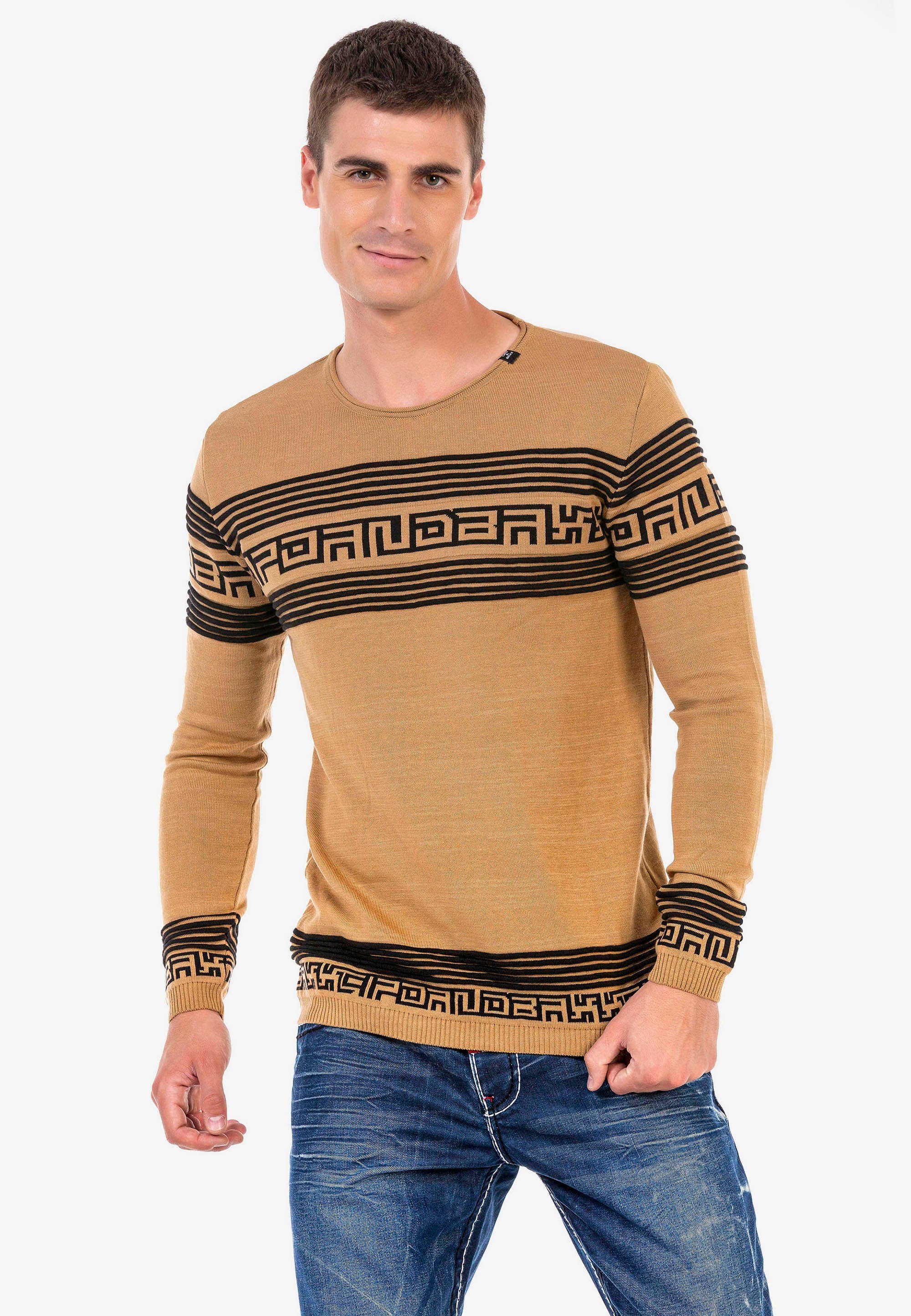 Cipo & Strickpullover Baxx Streifenoptik camelfarben modischer in