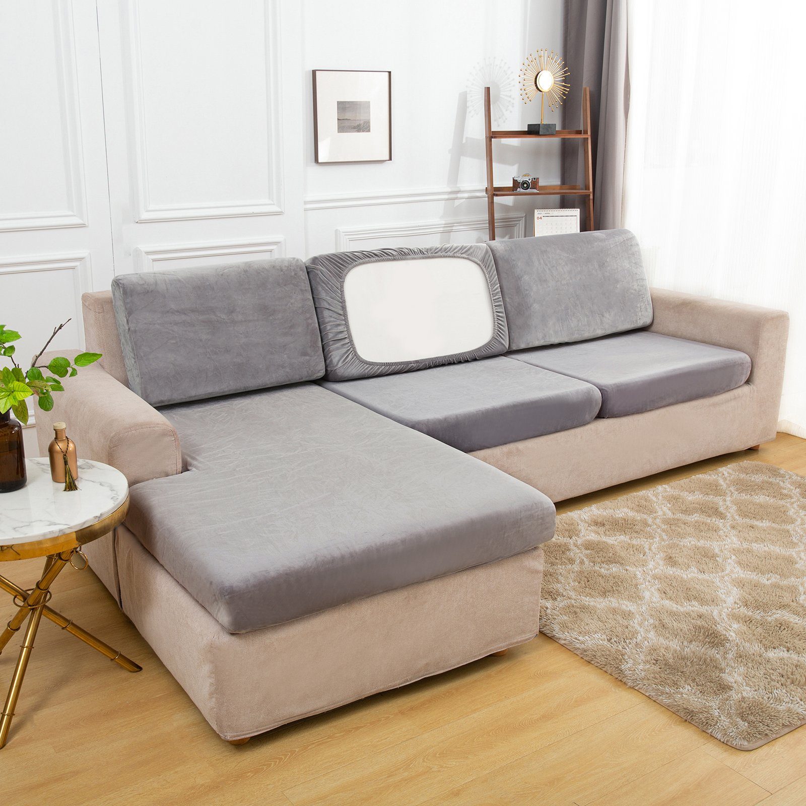 Sofa, Unterseite, Stretch, für Hellgrau Rosnek Sofahusse elastischer Samt, mit