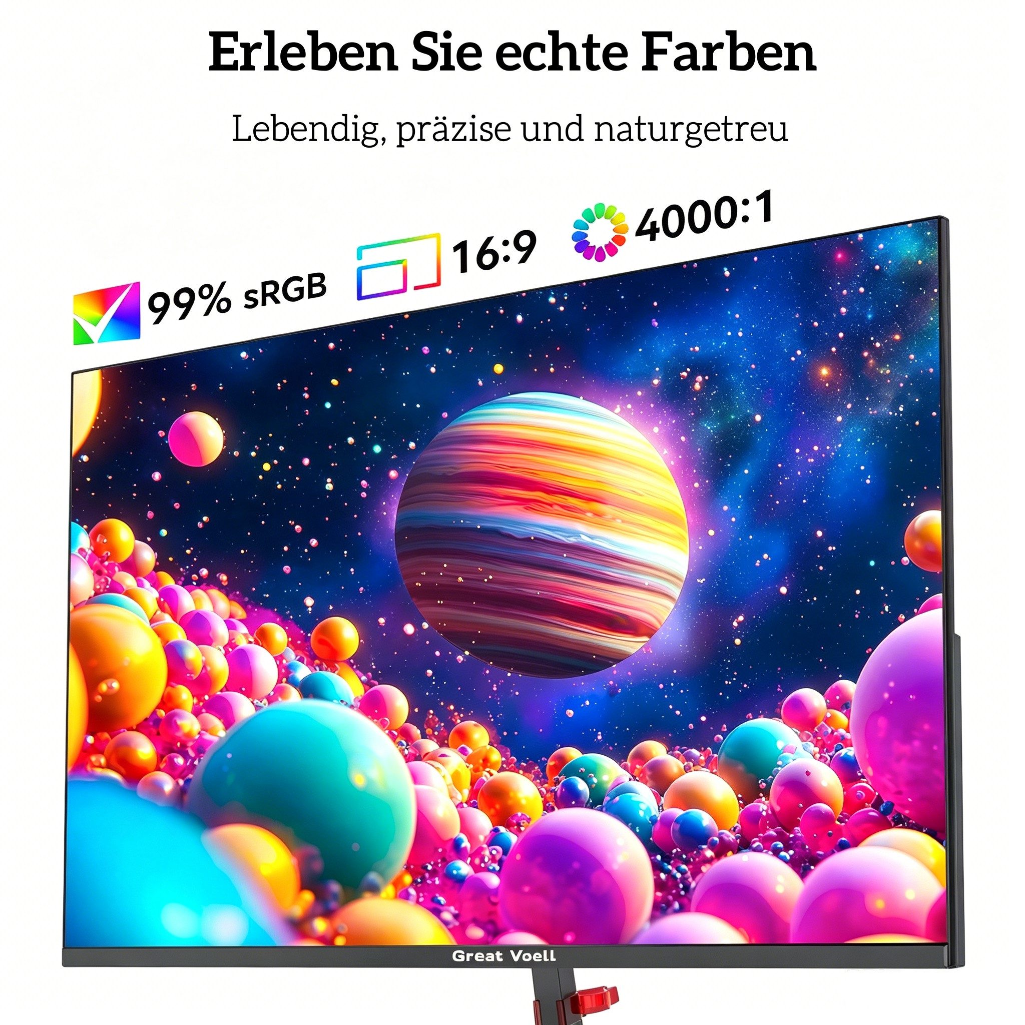 Great Voell 27 Zoll FHD 1080P Monitor, 100 Hz, VA-Panel Home Office Gaming-Monitor (68,6 cm/27 ", 1920 x 1080 px, FHD, 1 ms Reaktionszeit, 100 Hz, VA LED, HDR10, 100 Hz, Rahmenloses Design, VESA, Home Office)