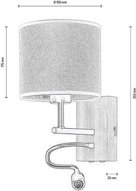 OTTO products Wandleuchte Emmo, Made in Europe, Ein-/Ausschalter, Lesearm, getrennt schaltbar, LED fest integriert, Leuchtmittel wechselbar, ohne Leuchtmittel, Warmweiß, Separate Lichtquellen, Flexarm mit LED, hochwertiger Lampenschirm