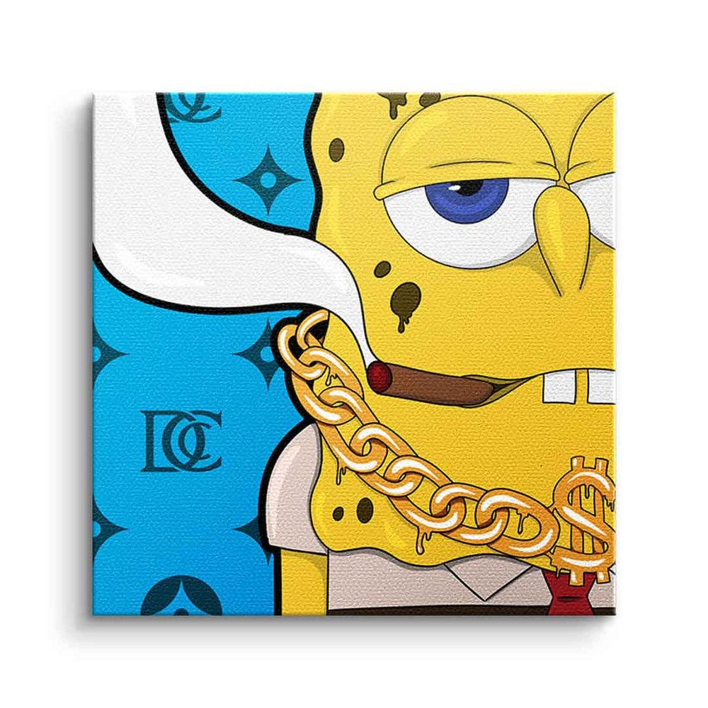 DOTCOMCANVAS® Leinwandbild Melting Bob - Quadrat Edition, Leinwandbild Melting Spongebob Schwammkopf Comic Kunstdruck Wandbild