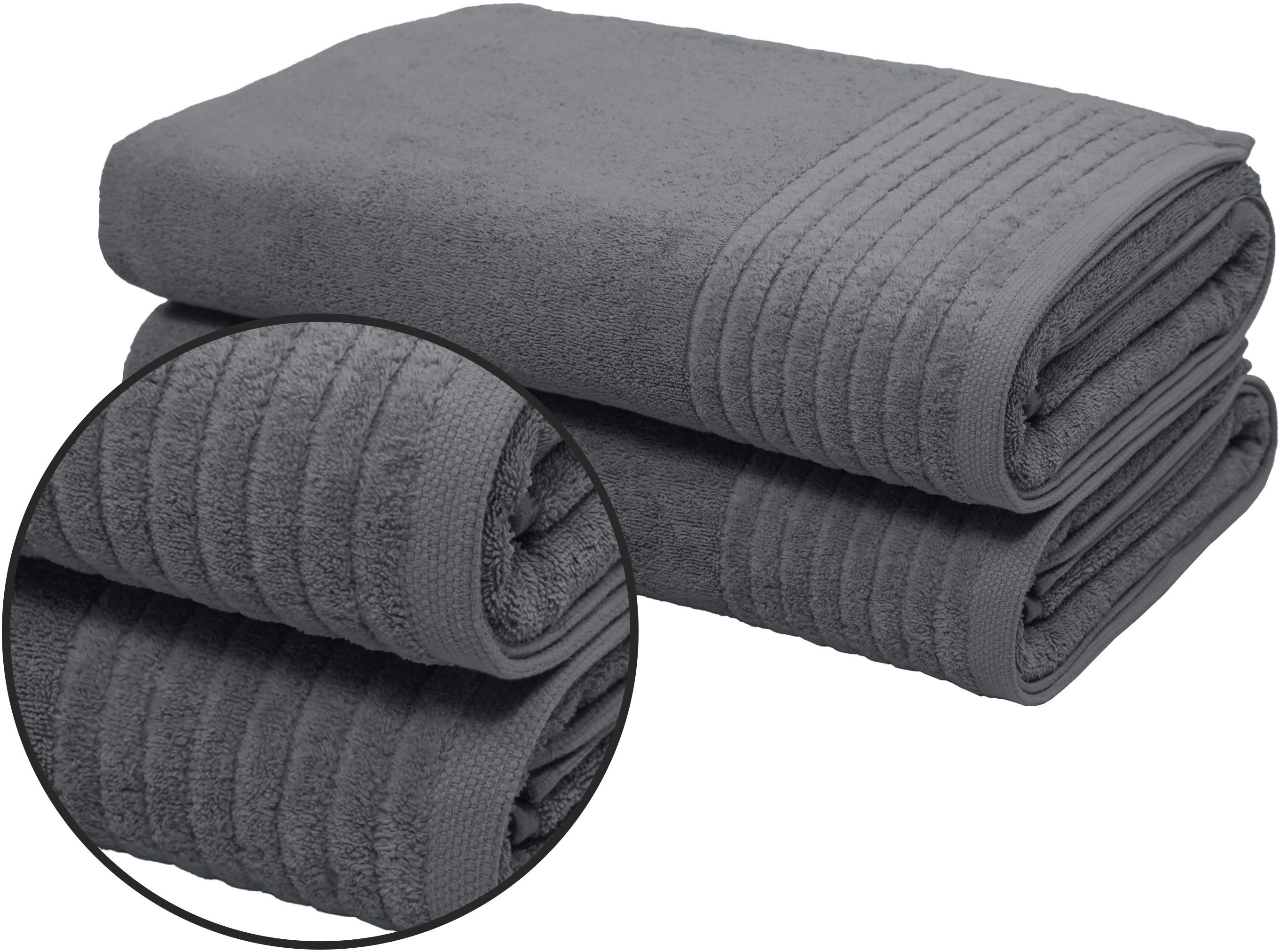 OTTO home Saunatuch Sanremo Premium, Premium Handtücher, 600 gr/m², 80x200cm, Frottier (Set, 2-St), Bordüre, einfarbig, flauschig, weich, dicke Qualität, 5 Jahre Garantie