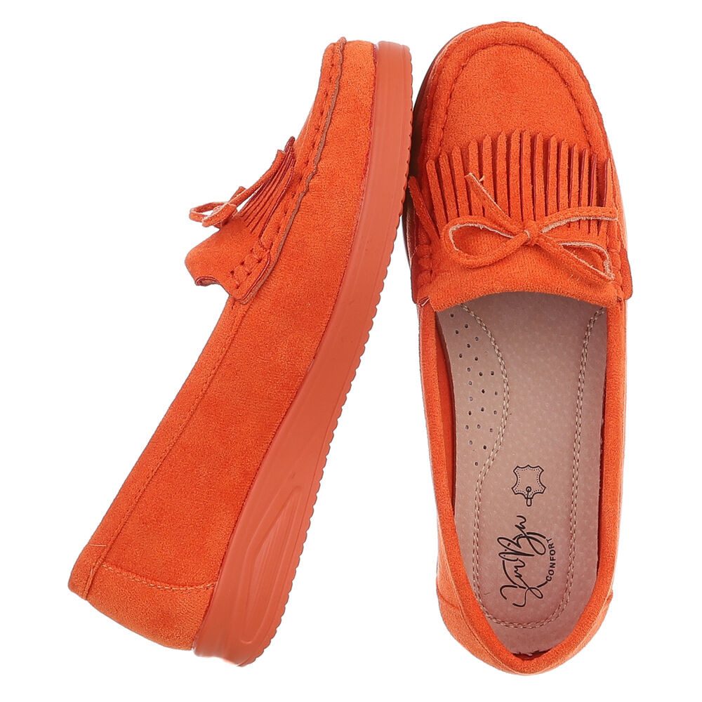 Ital-Design Eleganter Fransen-Schuh für Damen mit hohem Tragekomfort Slipper (91409683) Keilabsatz/Wedge Mokassins in Orange