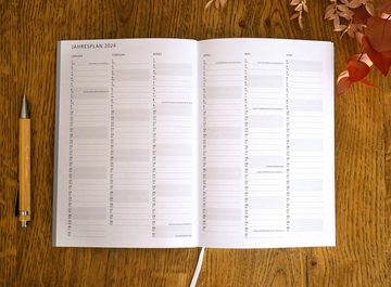 Eine der Guten Verlag Terminkalender Terminplaner 2024 - A5, grau rosa, 1 Doppelseite / Woche, 144 S. FSC-Papier, Softcover, klimaneutral