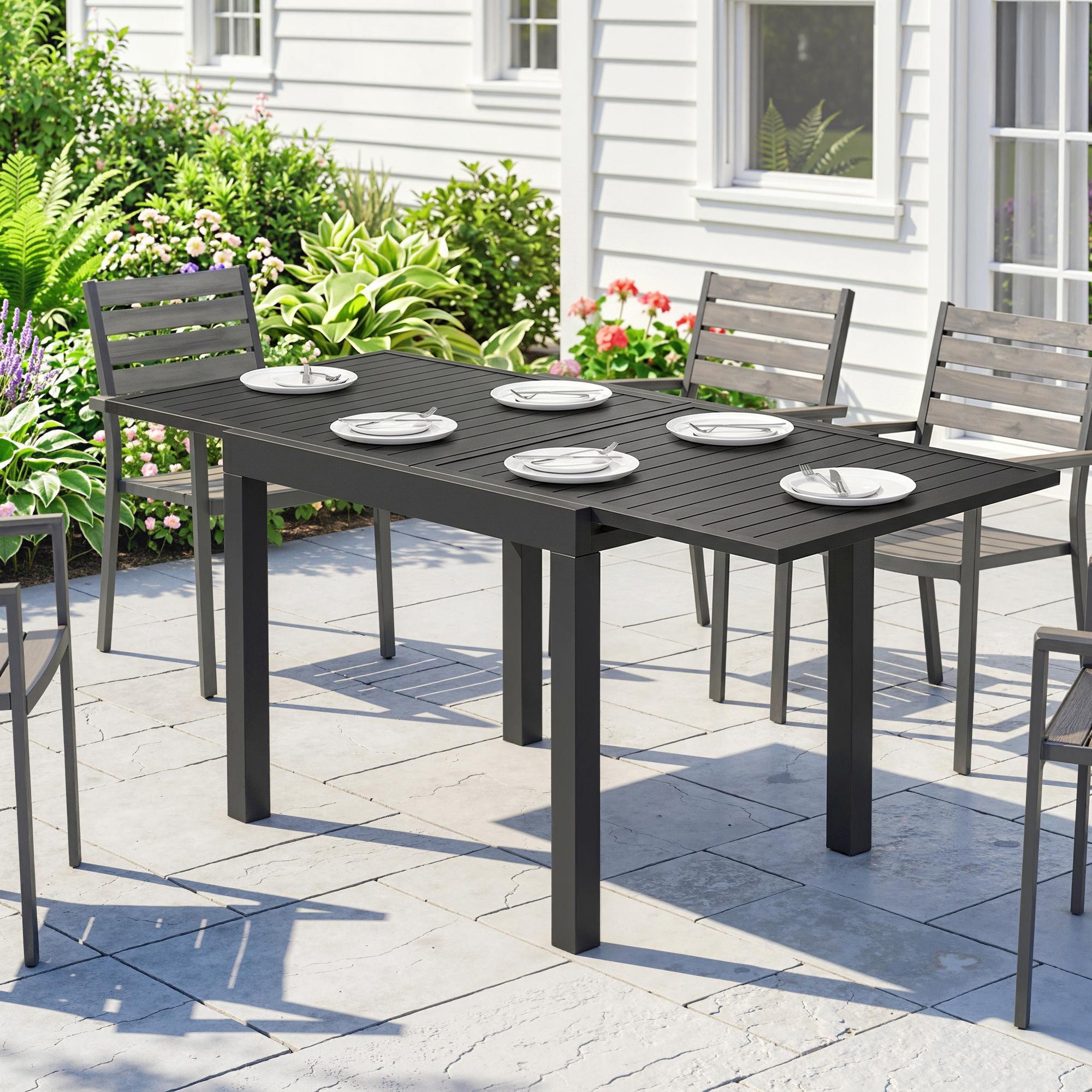 Outsunny Gartentisch Ausziehbarer Terrassentisch 80/160 x 80 cm für 4-6 Personen (Balkontisch, 1-St., Aluminium Esstisch), für Garten, Balkon Terrasse Schwarz