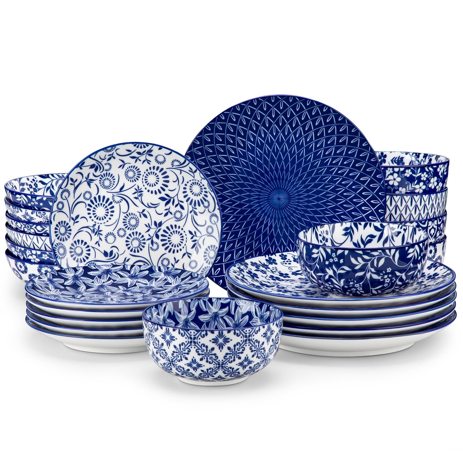 vancasso Geschirr-Set Tafelservice für 4/6 Personen, Porzellan, Blau und Weiß/Bunt (24-tlg), 6 Personen, Porzellan
