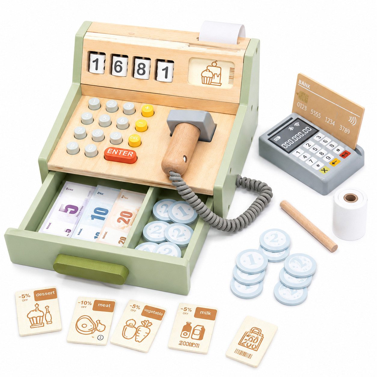 VEKROBOT Spielkasse Spielzeugkasse für Kinder 3–6 Jahre inkl. Zubehör Rollenspielladen, (1-tlg), Frühförderndes Lernspielzeug für Kinder