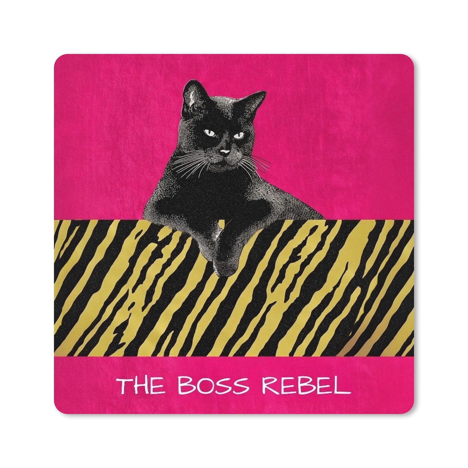 MuchoWow Mauspad Katze - Boss - Rosa - Tigerdruck (1-St), Schreibtischunterlage, Gaming Deko PC, Gaming Setup, 40x40 cm
