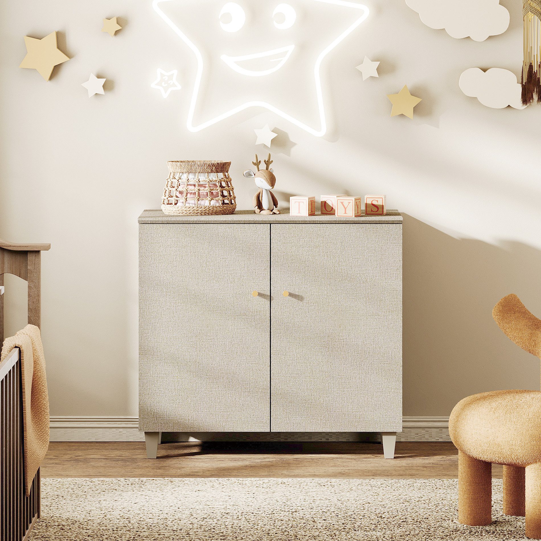 WAMPAT Sideboard 90 cm breiter, 82 cm hoher Schrank mit 3 Fächern, Buffetschrank für Wohnzimmer, Flur, Esszimmer, Schlafzimmer
