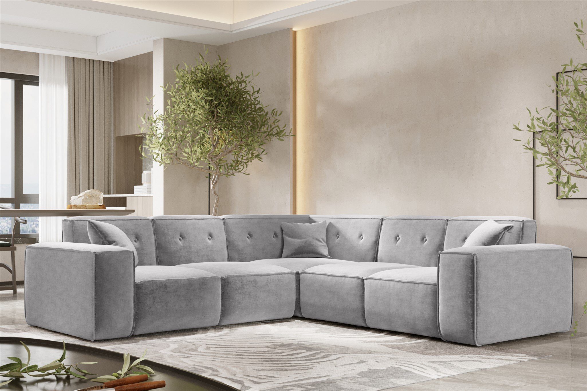 Zierkissen, 3 Ecksofa in Designersofa Universal, CESINA Seite Möbel Fun inkl. Rundumbezug Stoff