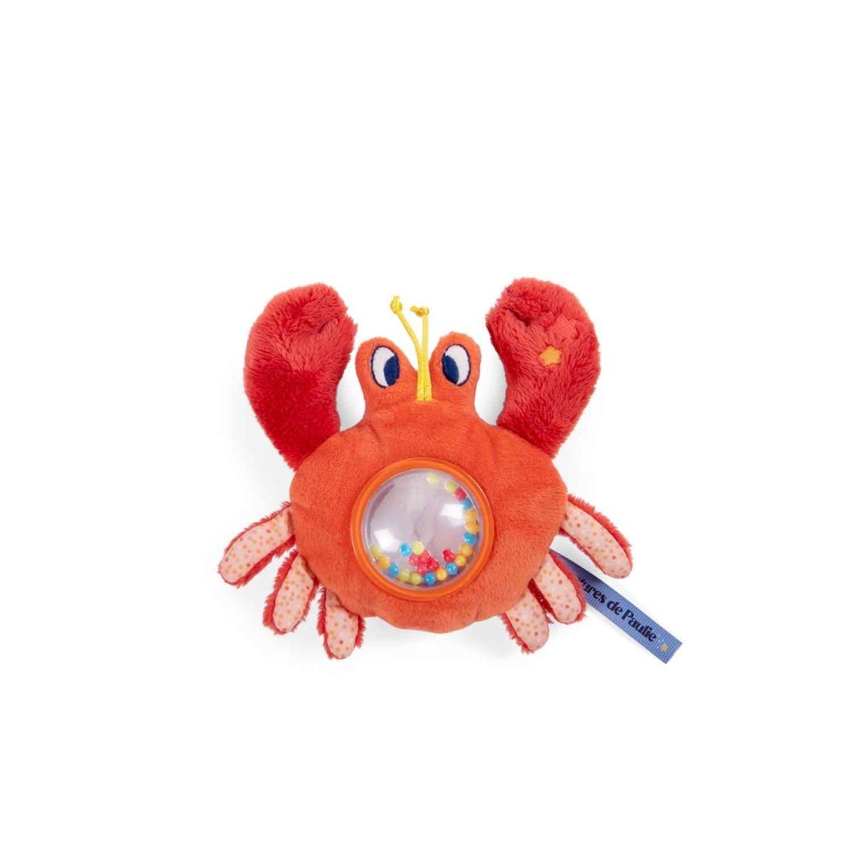 Moulin Roty Kuscheltier-Rassel Rassel Krabbe 14cm Greifling Spiegel Plüschtier bunte Kugeln