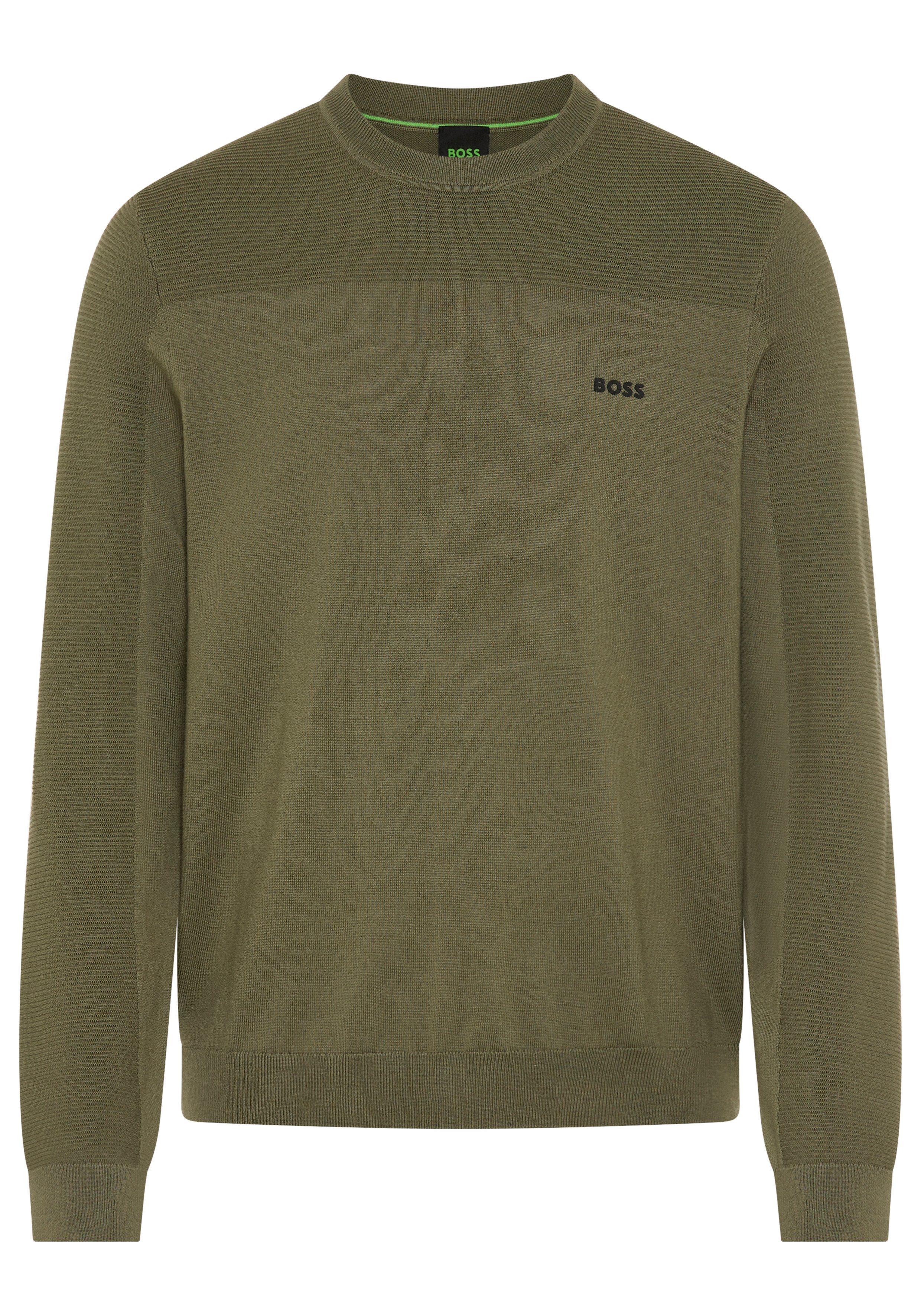 BOSS GREEN Strickpullover KN Momentum-X CN Rundhalsausschnitt, Regular Fit, kontrast HD-Logo