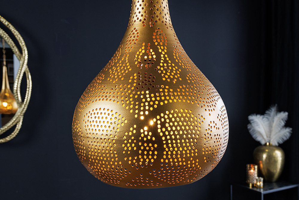 riess-ambiente Hängeleuchte ORIENT LIVING 50cm gold · Hängeleuchte aus Eisen in Tropfenform, keine besonderen Funktionen, ohne Leuchtmittel, mit Lampenschirm · handmade · Kette & Kabel kürzbar · Esszimmer