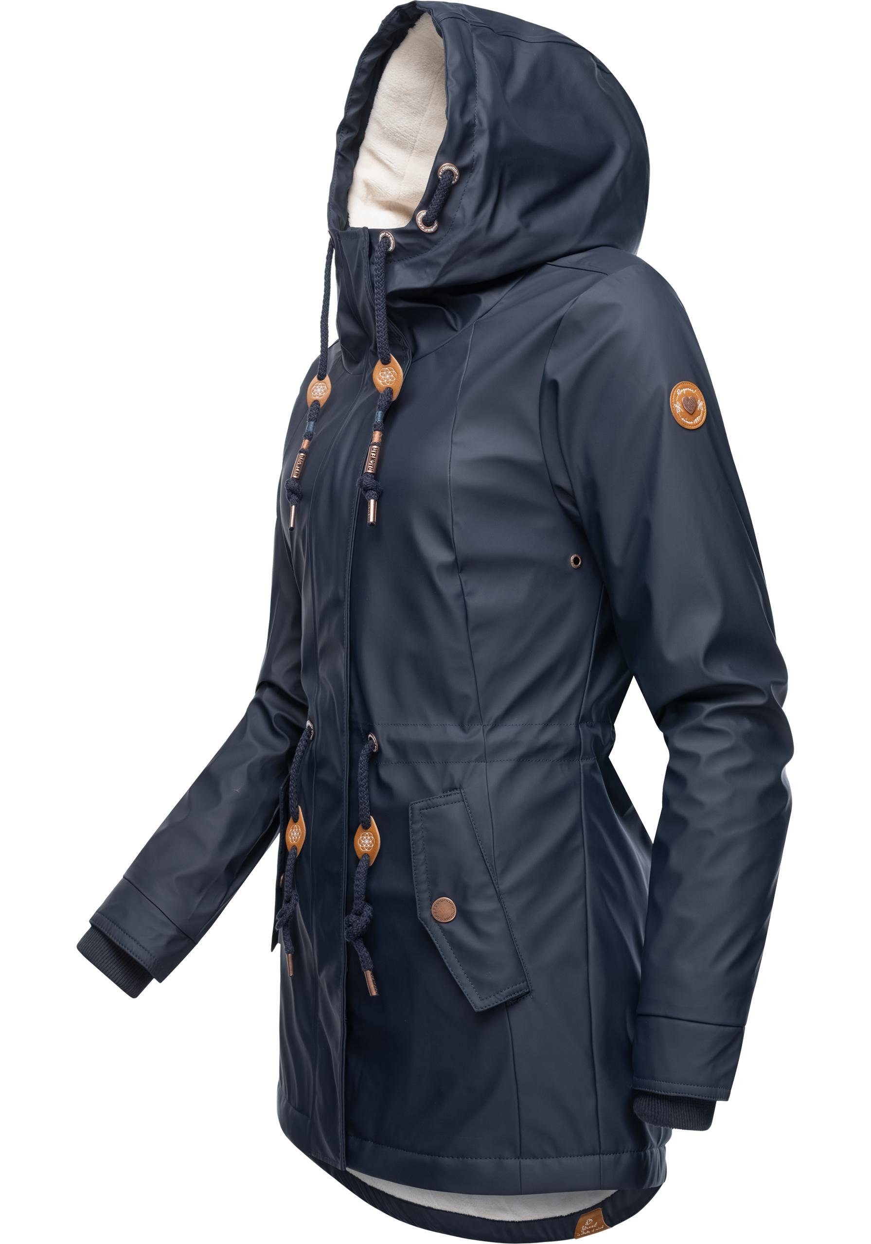 Intl. mit Regenmantel Rainy Innenfutter Regenparka Monadis modischer navy kuschligem Ragwear