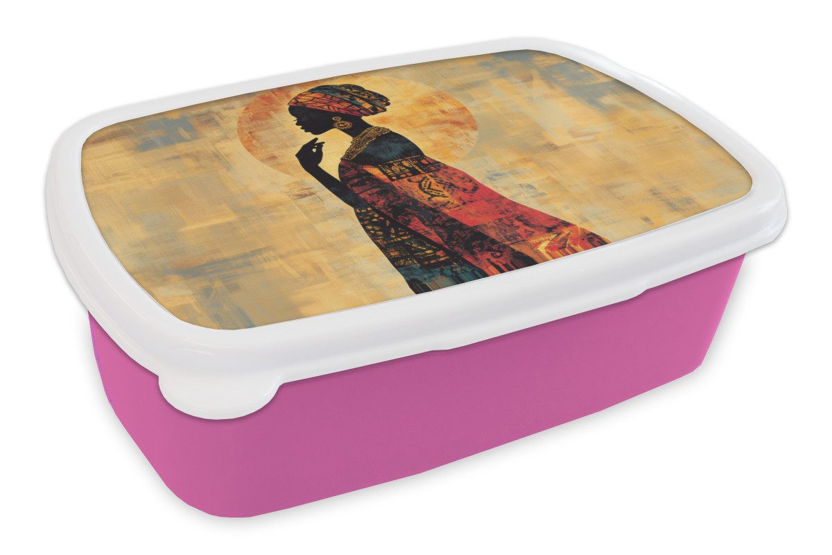 MuchoWow Lunchbox Frau - Scherenschnitt - Muster - Verschnörkelt, Kunststoff, (2-tlg), Brotdosen, Lunch Box, Brotbox für Kinder und Erwachsene