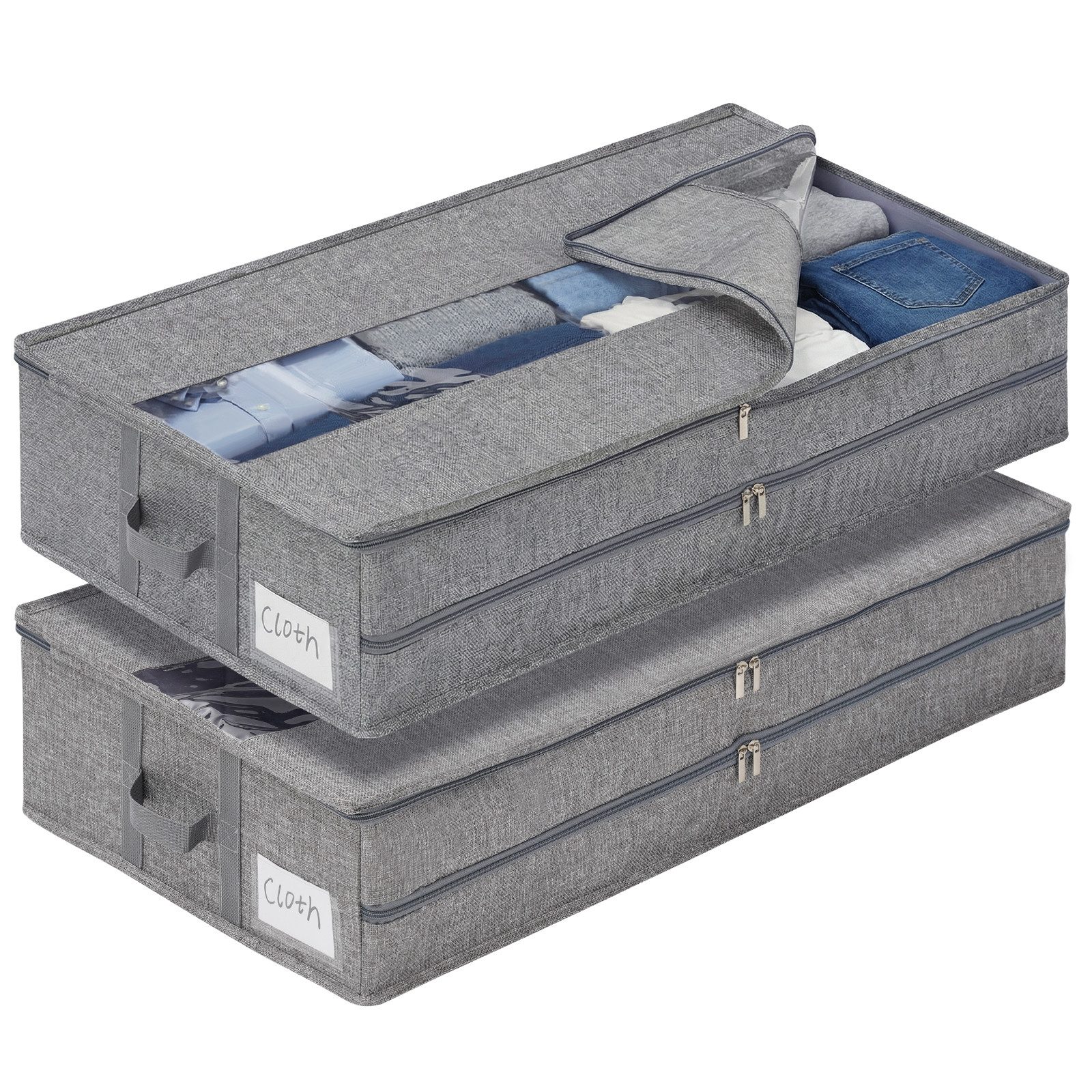 Insma Unterbettkommode 52L Unterbett Aufbewahrungsbox mit Deckel (2 St., Aufbewahrungstasche faltbare Organizer 76 x 40 x 17 cm), mit Doppelreißverschlüssen, verstärkten Griffen und PVC Sichtfenster