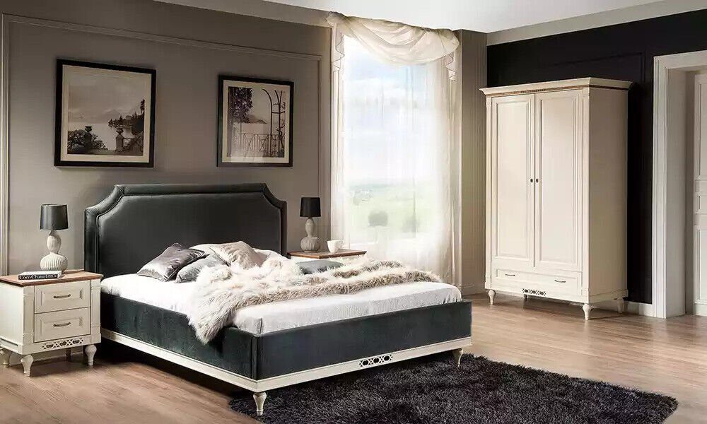 Luxus Doppelbett in Hotel Europe Grau Betten (1-tlg., Schlafzimmer Made Bett Bett Bett), im Neu JVmoebel