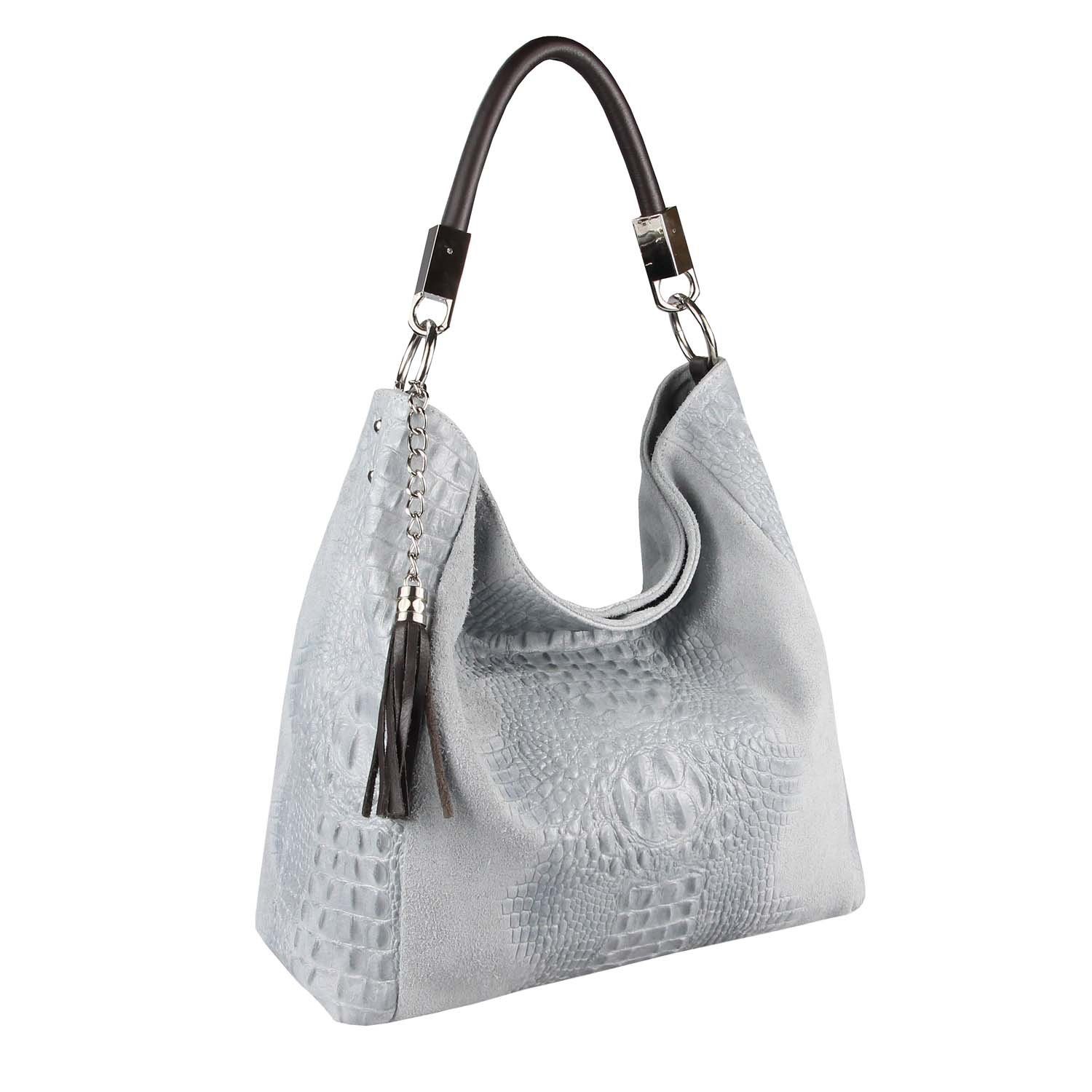 ITALYSHOP24 Shopper Made in Italy Damen Leder Tasche Schultertasche, mit  Kroko-Prägung, als Handtasche, Henkeltasche tragbar