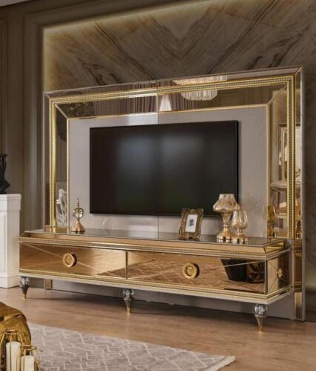 JVmoebel TV-Board TV Ständer RTV Lowboard Wohnwand Sideboard Gold Holz Modern (1 St., 1x Wohnwand), Made in Europa