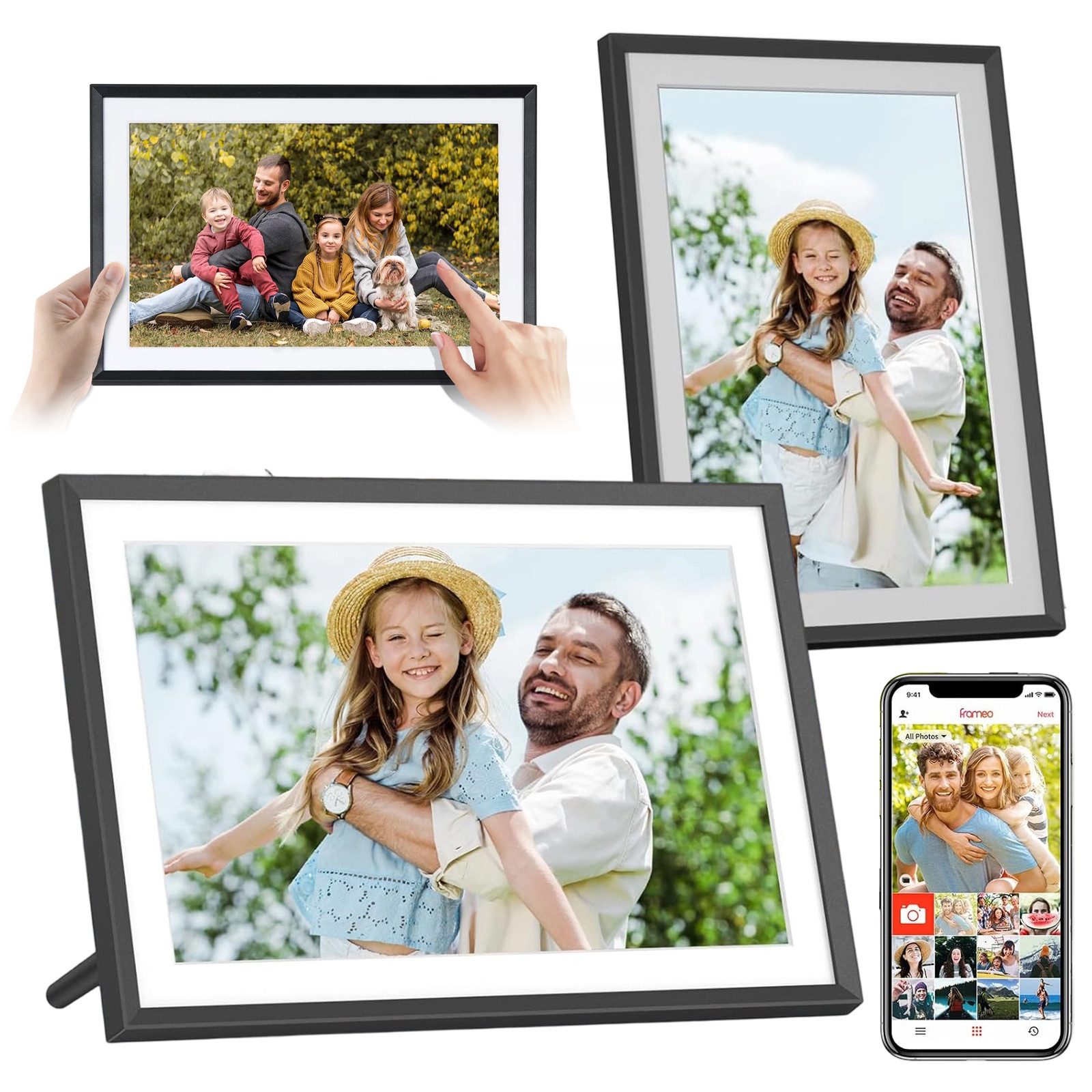 AKKEE WLAN 10,1 Zoll IPS Touchscreen Elektronischer Bilderrahmen mit 32GB Digitaler Bilderrahmen (32 GB, Fernfreigabe von Fotos und Videos mit Wetter Musik)