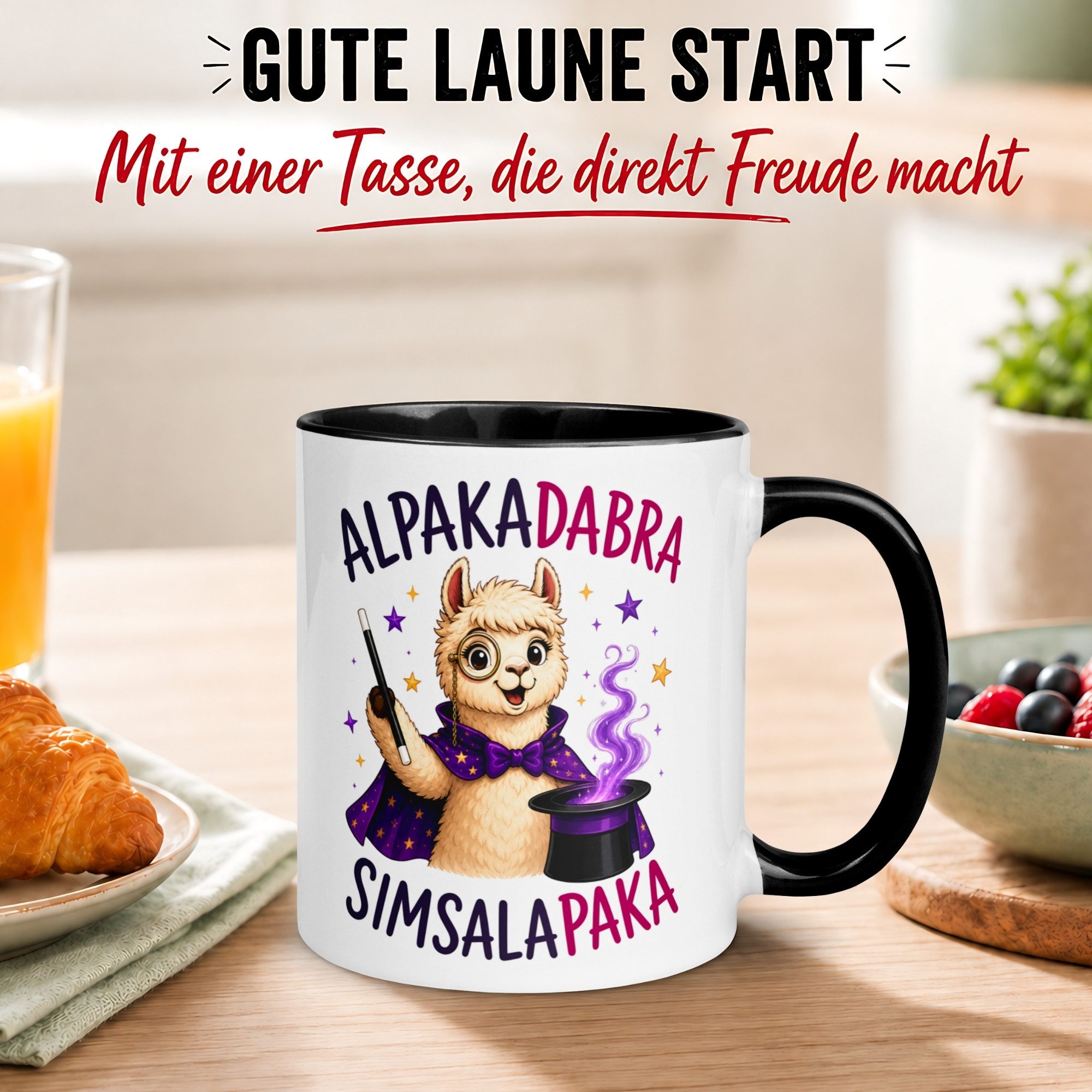 Momentals Tasse Alpaka – „Alpakadabra und Simsalapaka“ – lustiger Geschenk Becher, Gratis Versand · Links-&Rechtshänder · Spülmaschinenfest