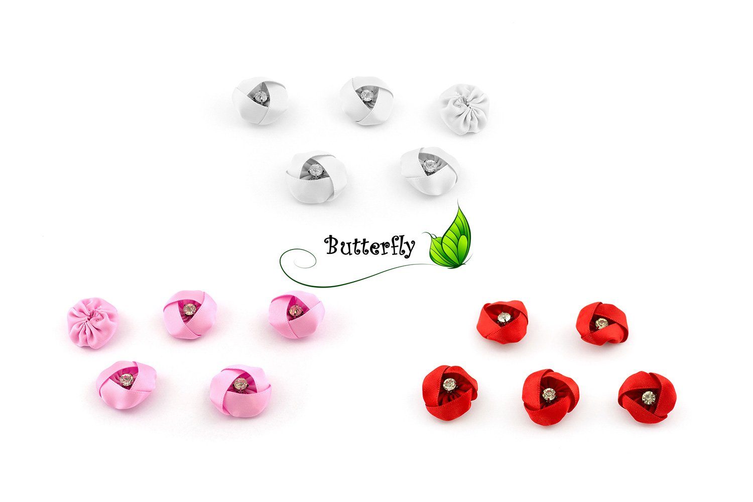 Creativery Streudeko, Blumen aus Satin mit Strass 3cm, 5 Stück