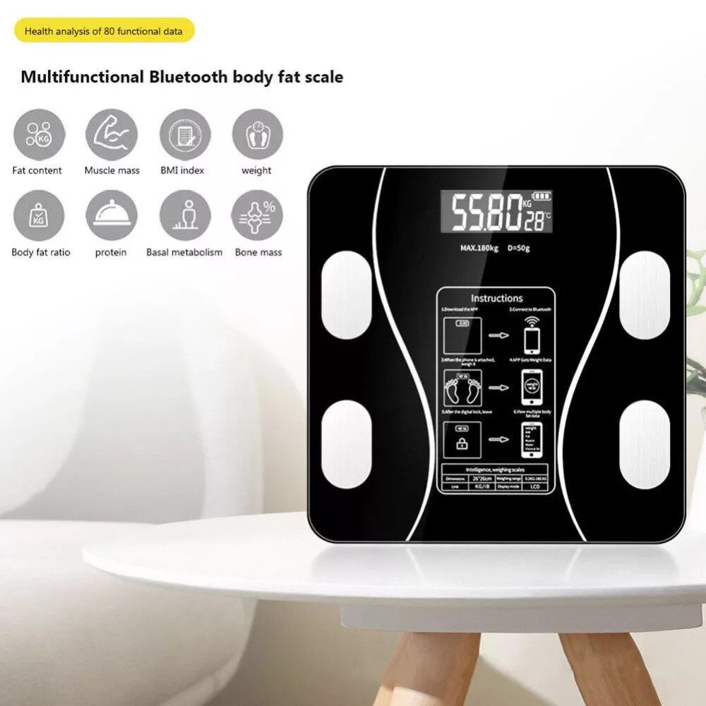 wohnTRAUM24 Körper-Analyse-Waage Körperfettwaage Digitale Personenwaage mit App-Funktion 180 kg/400 lbs, Multifunktionswaage, BMI, Körperfett, Wasser & Muskelan – Bild 3 von 5