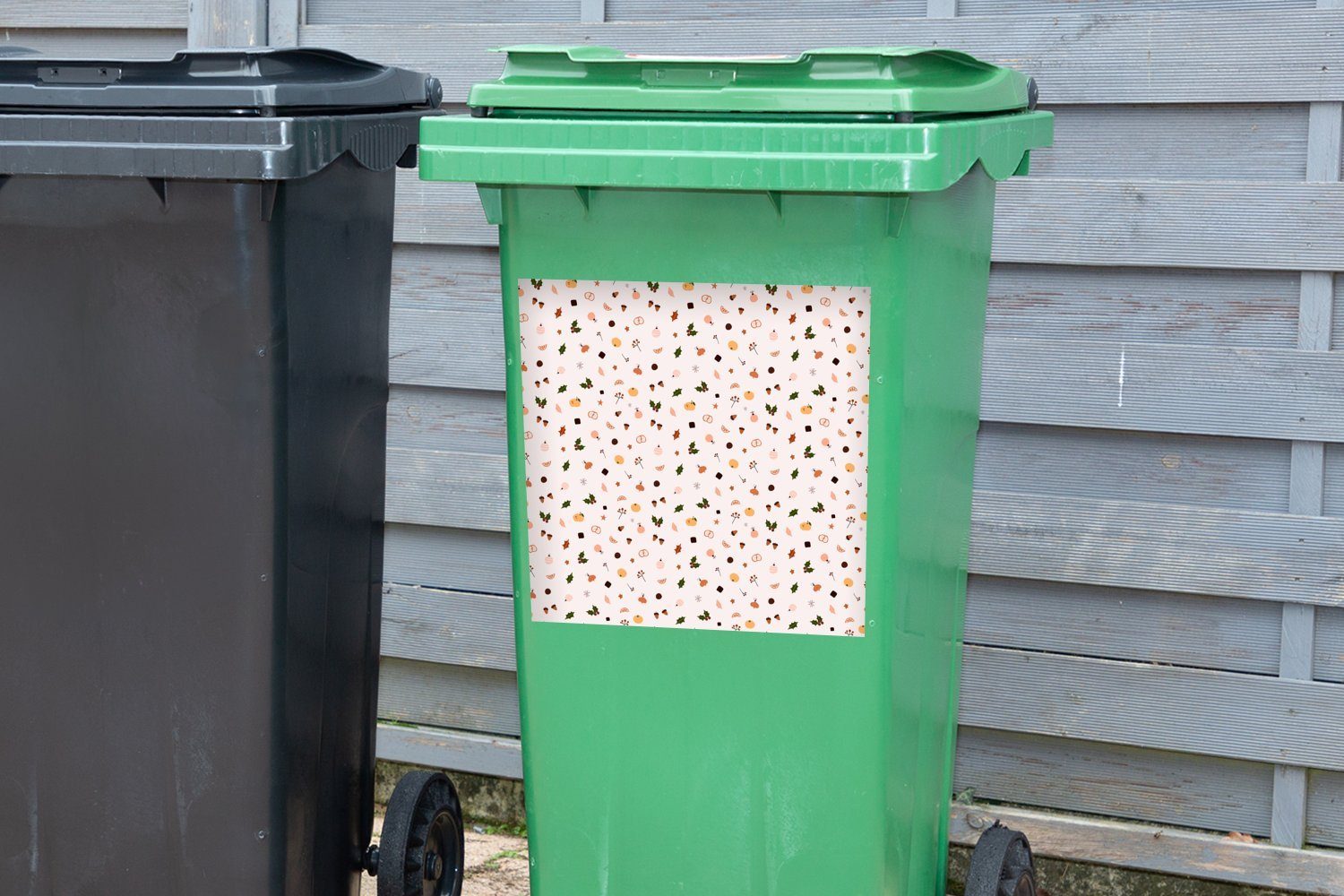 MuchoWow Wandsticker Winter - Schablonen Weiß Mülltonne, Abfalbehälter Sticker, (1 - St), Container, Mülleimer-aufkleber