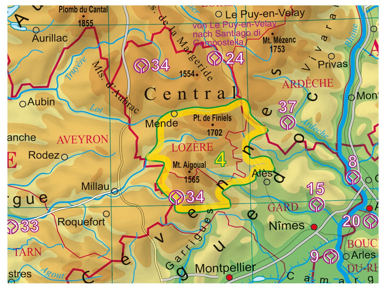 STIEFEL Poster Frankreich mit UNESCO Welterbestätten und Nationalparks, 67 x 86 cm